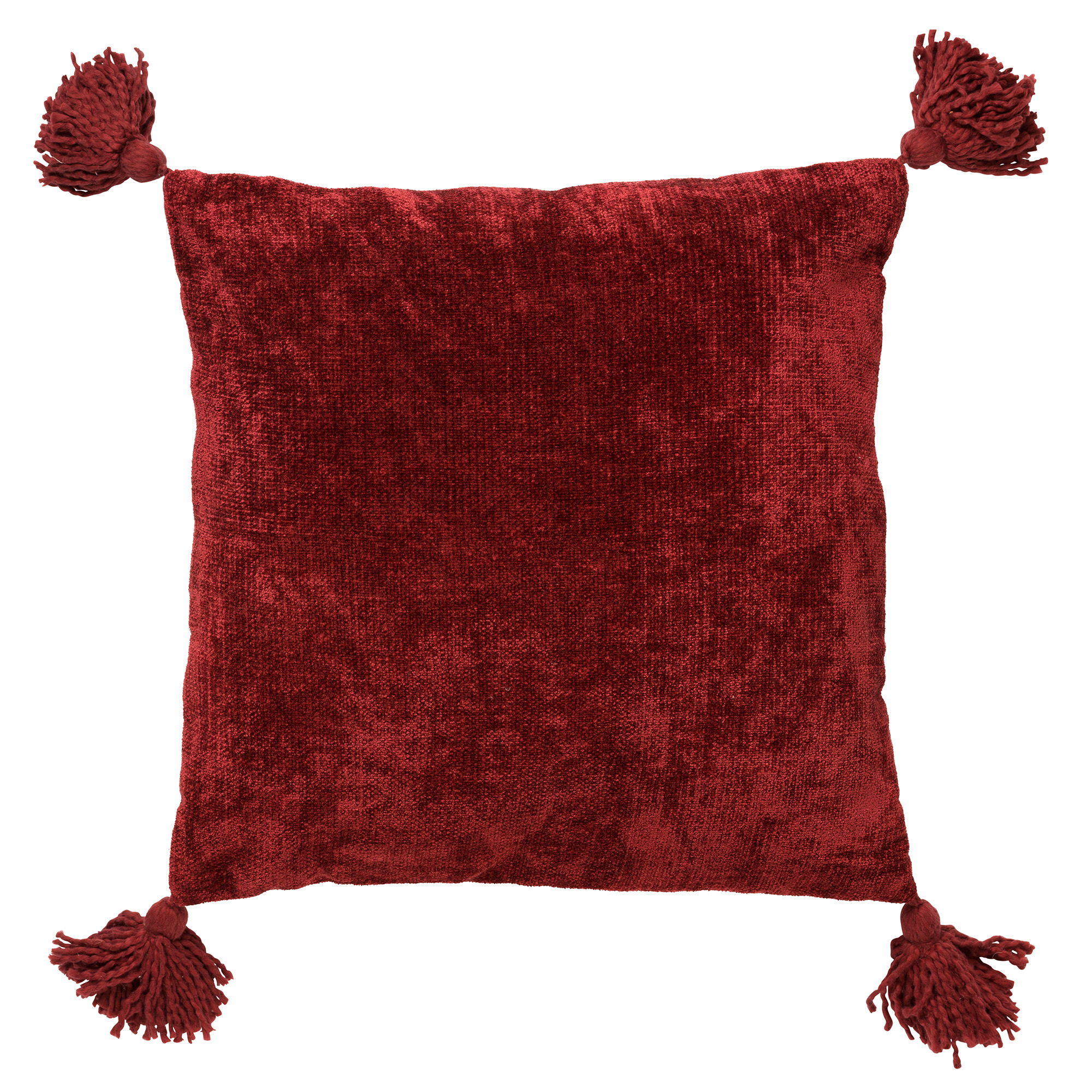 NINO - Sierkussen van katoen 45x45 cm Merlot - rood - kussentje met flosjes