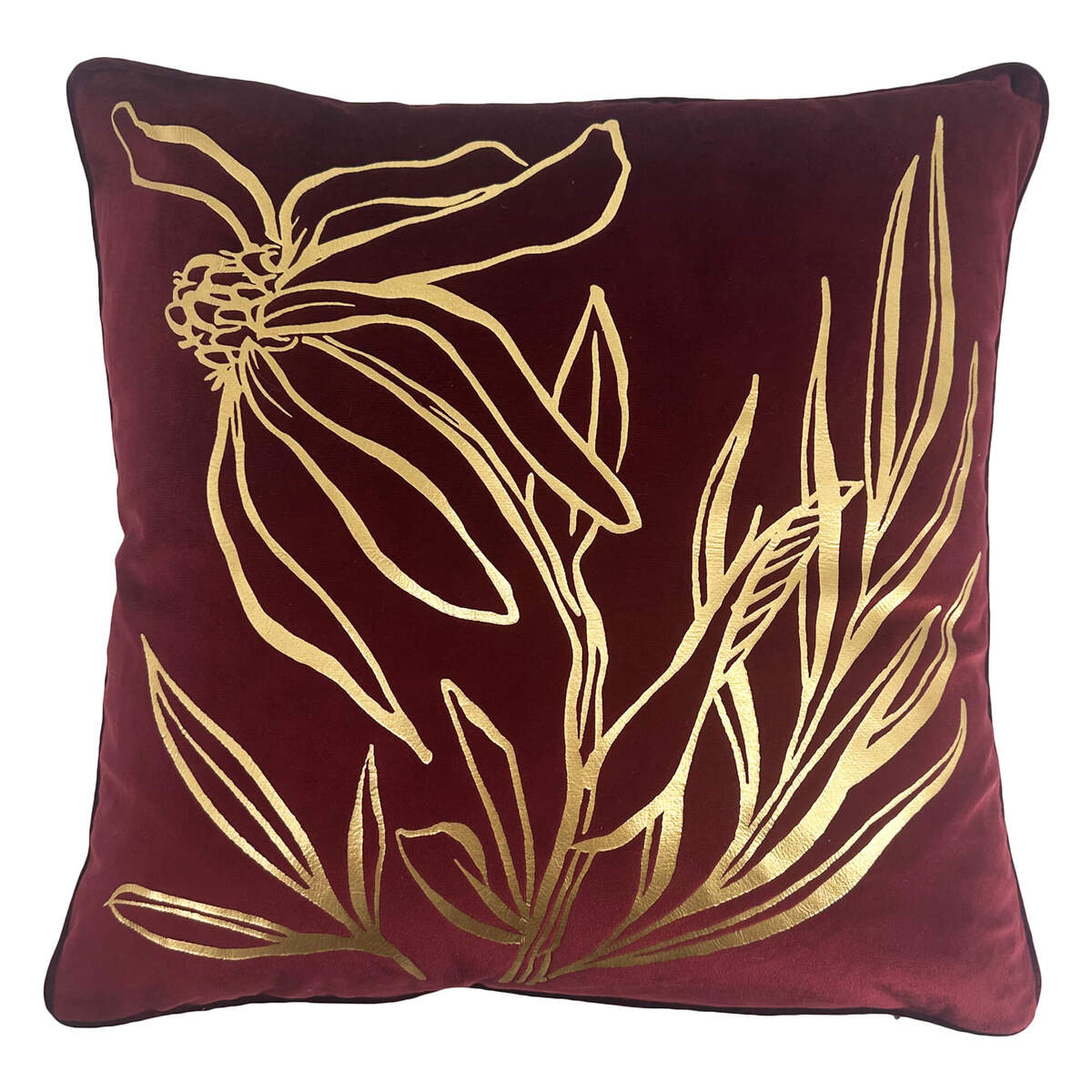 LONNEKE - sierkussen 45x45 cm - bladmotief - Pomegranate - rood