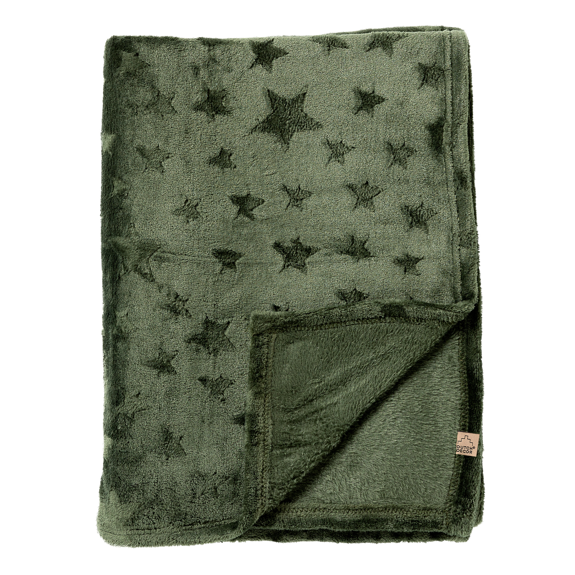 STARLIGHT - Plaid 150x200 cm - fleece deken met sterren - effen kleur - Mountain View - groen