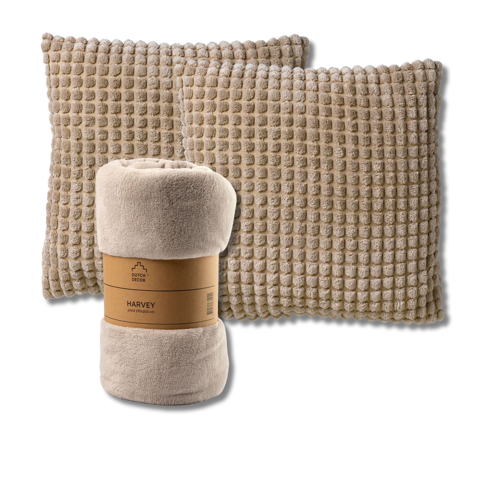 VOORDEELSET - 3-delig - Rome & Harvey - 2 sierkussens 45x45 cm - 1 plaid 150x200 cm - beige