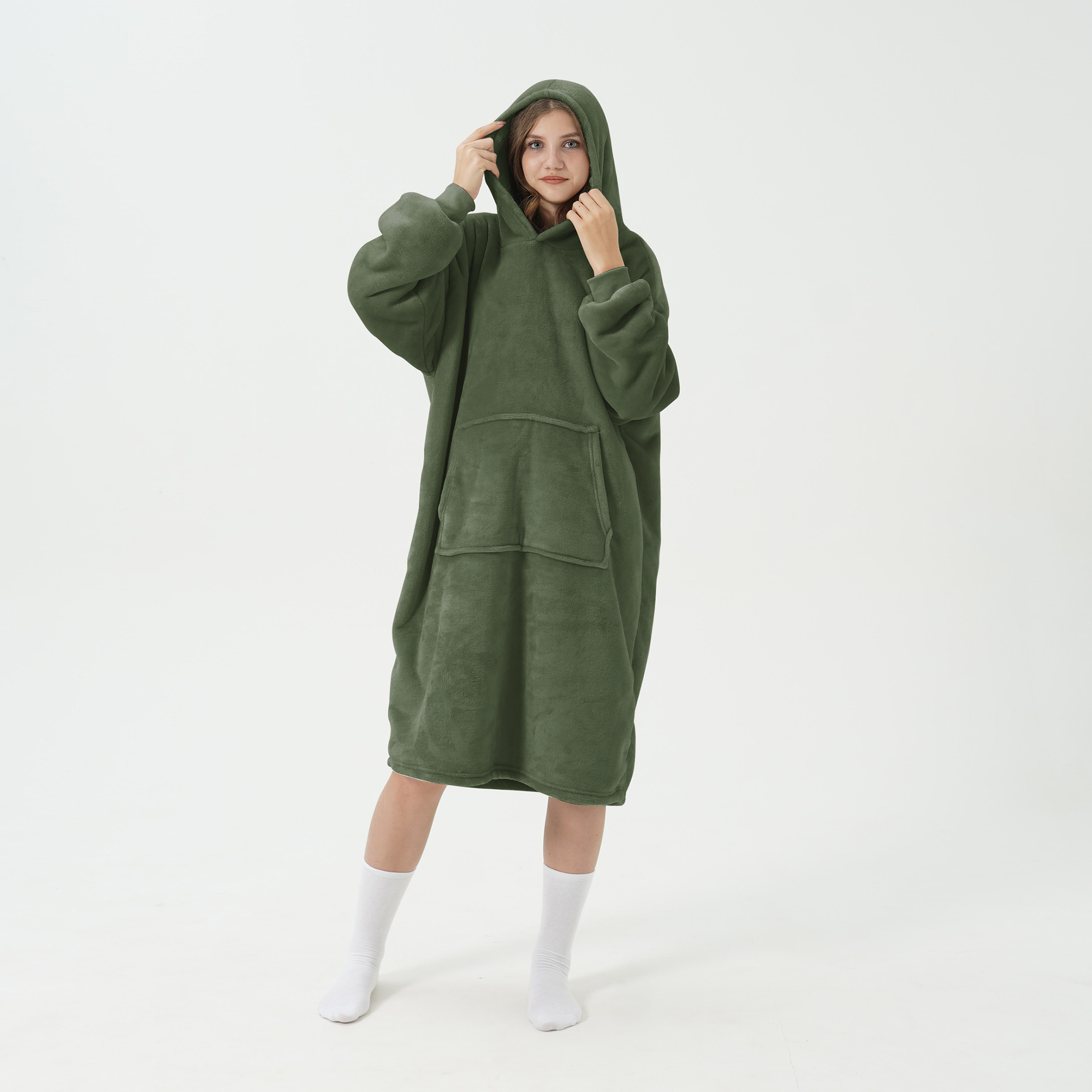 SHERRY Oversized Hoodie - 70x110 cm - Hoodie & deken in één - heerlijke, grote fleece hoodie deken - Groen