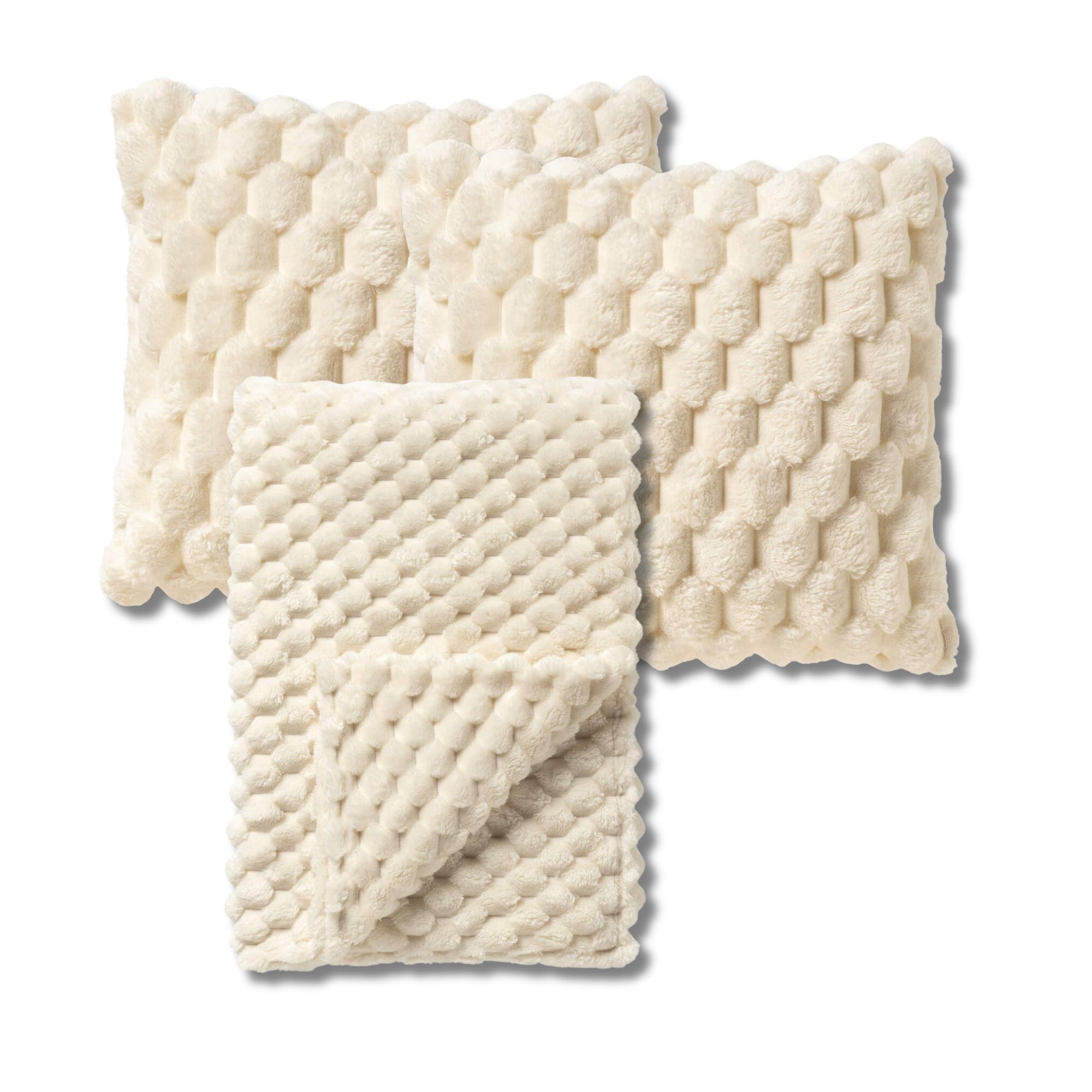 VOORDEELSET - 3-delig - Viva & Vivian - 2 sierkussens 45x45 cm - 1 plaid 150x200 cm - 100% gerecycled - wit