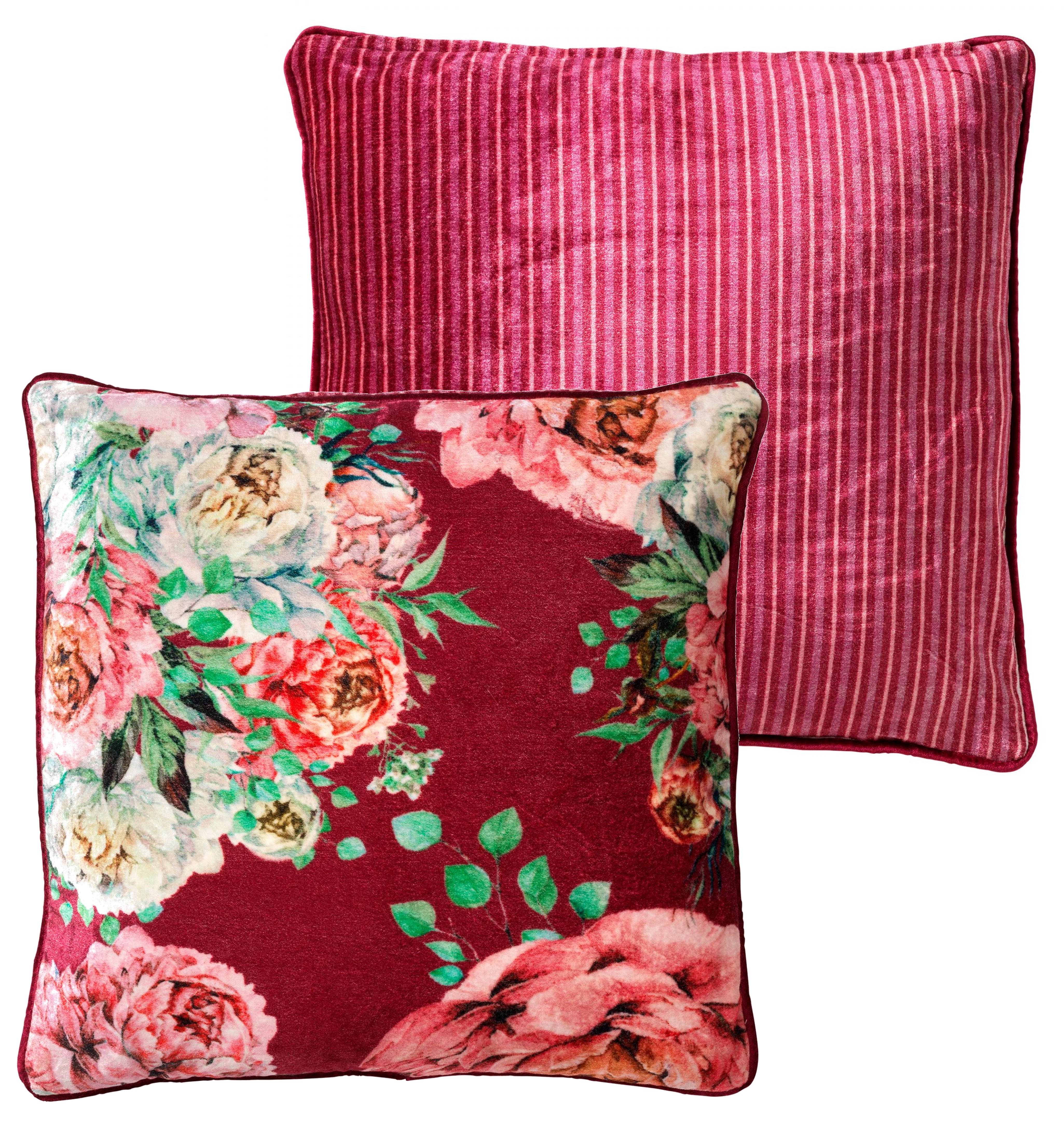 verkenner Aanpassing uitvinden MINOU - Kussenhoes 45x45 cm - velvet - bloemen - red plum - roze - rood -  groen - streepjes | KUSSENHOES | DDL02101000402