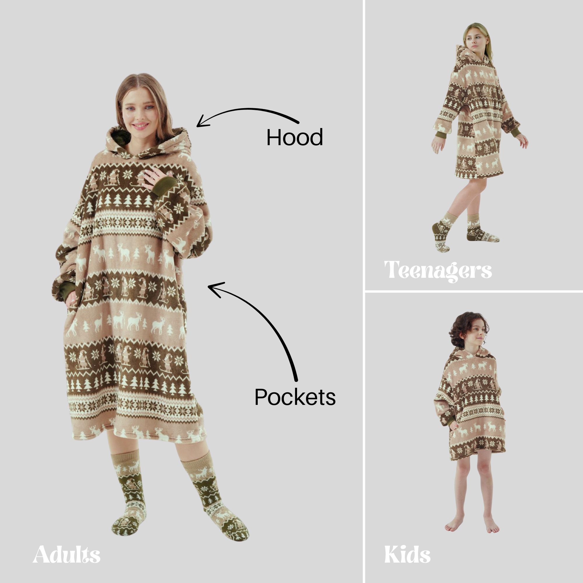 LAPLAND - hoodie 60x90 cm - tieners - XS - kerst - Military Olive - groen