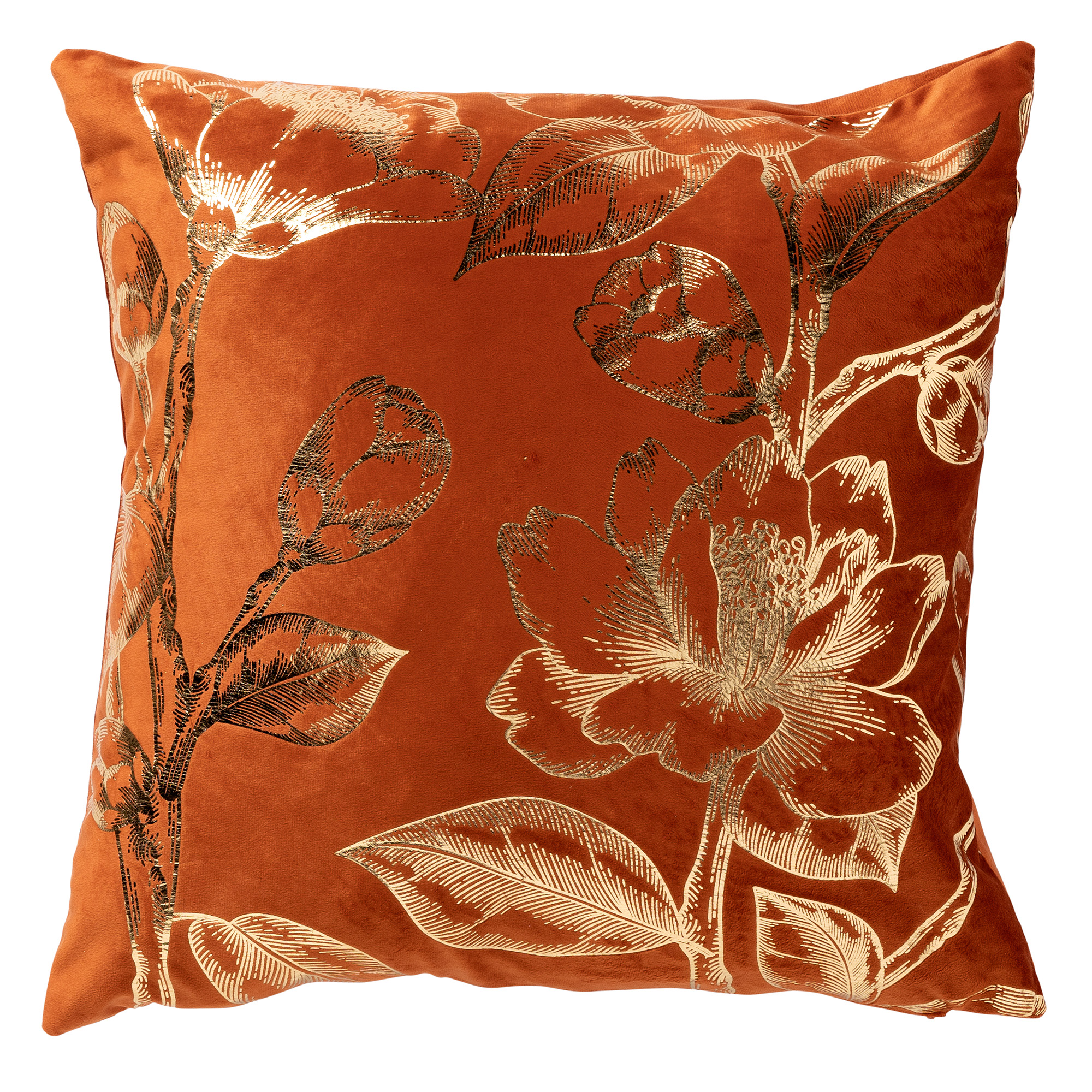 AVERY - Sierkussen velvet 45x45 cm - Potters Clay - oranje met goudkleurige print