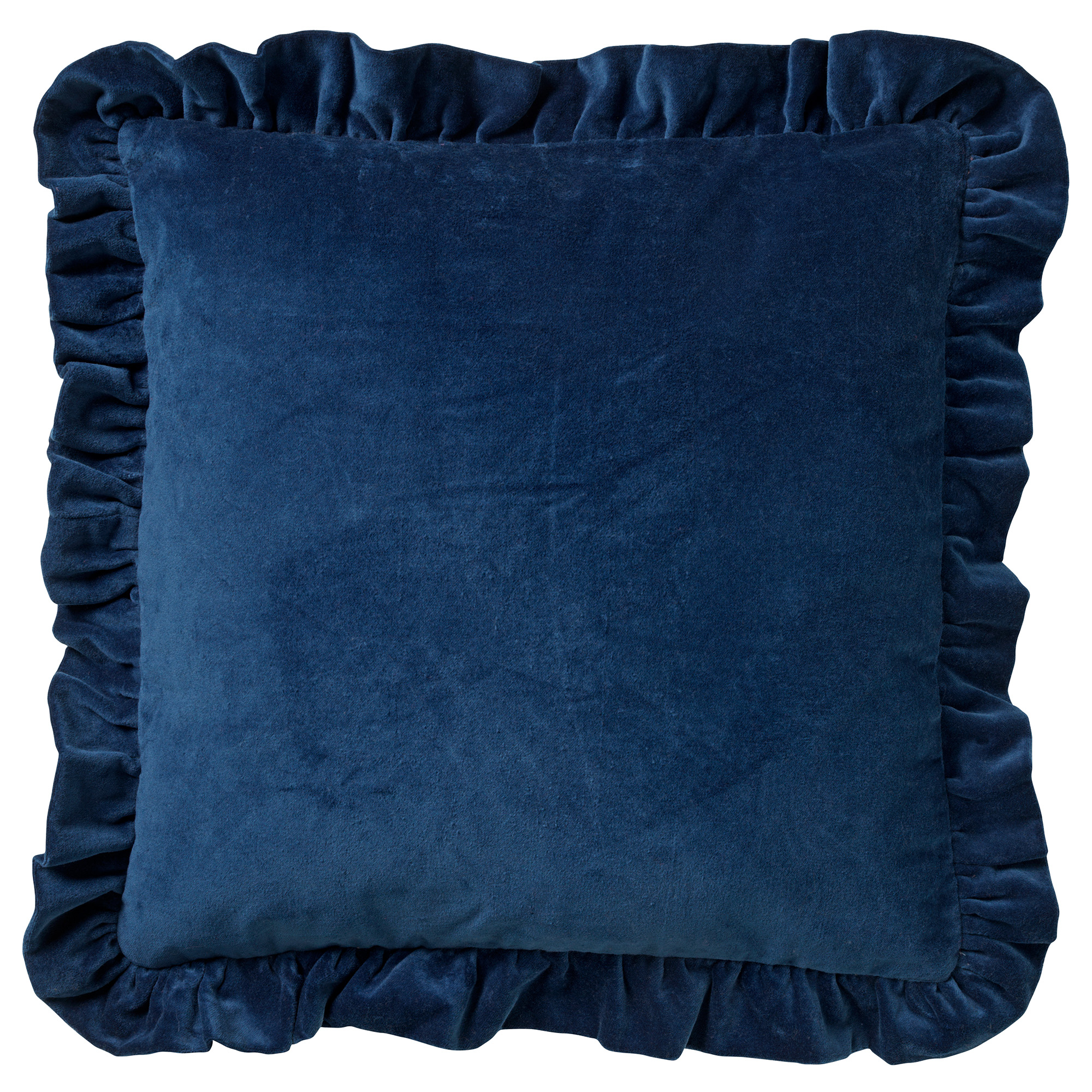 YARA - Sierkussen 45x45 cm - 100% katoen - velvet - met ruches - Insignia Blue - donkerblauw