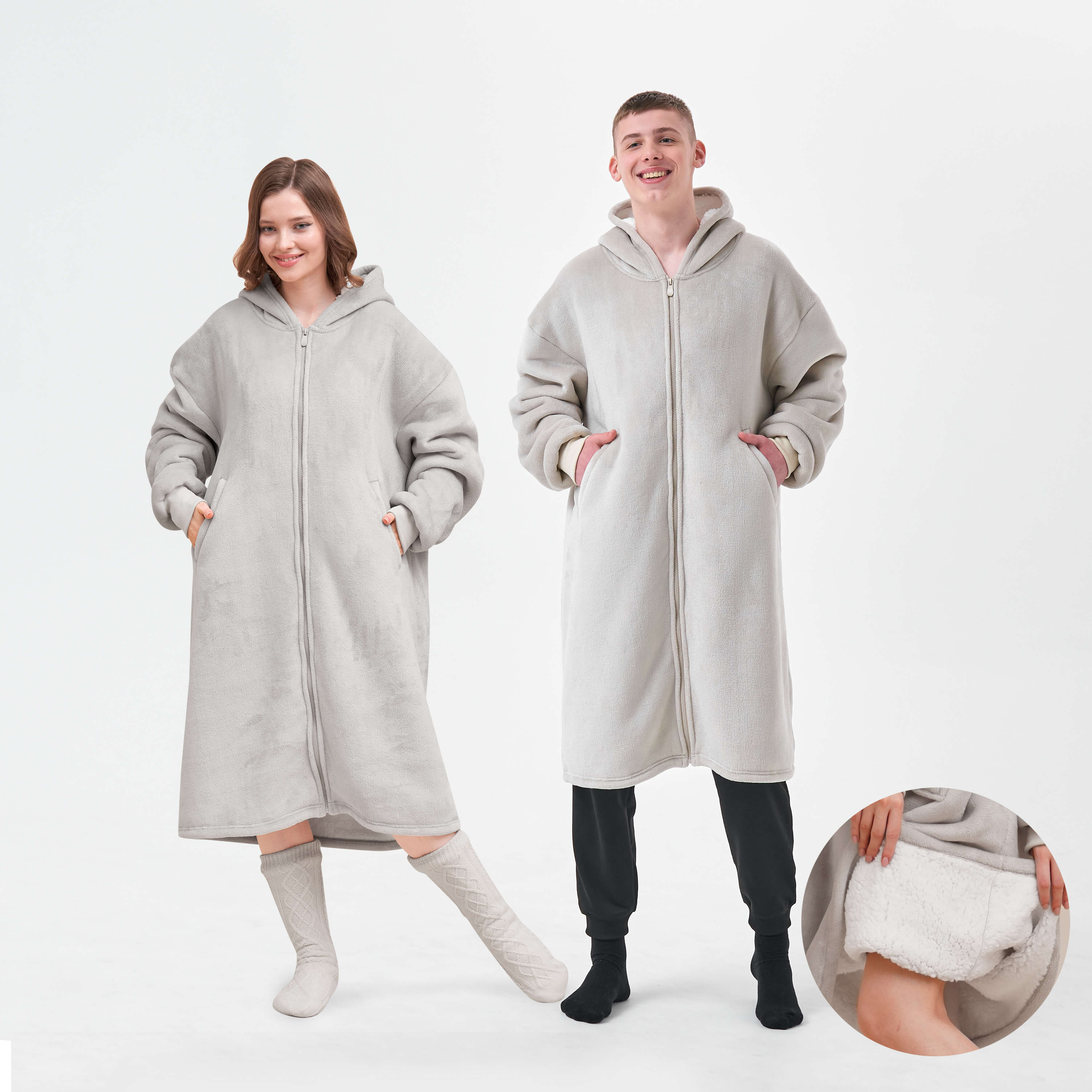 SHAGGY - Oversized Hoodie - 70x110 cm - Hoodie & deken in één - met rits - Pumice Stone - beige - 1 stuk