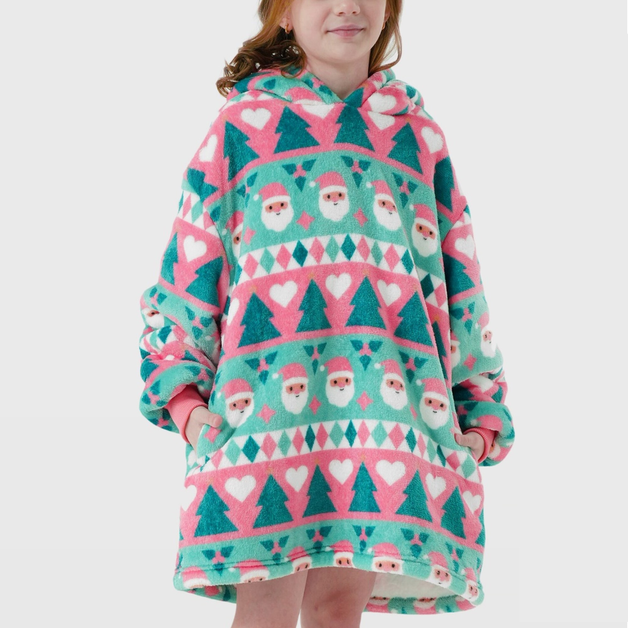 JOLLY SANTA  -  hoodie 50x70 cm - kinderen - hoodie deken kerst - Geranium Pink - roze JOLLY SANTA  -  hoodie 50x70 cm - kinderen - hoodie deken kerst - Geranium Pink - roze