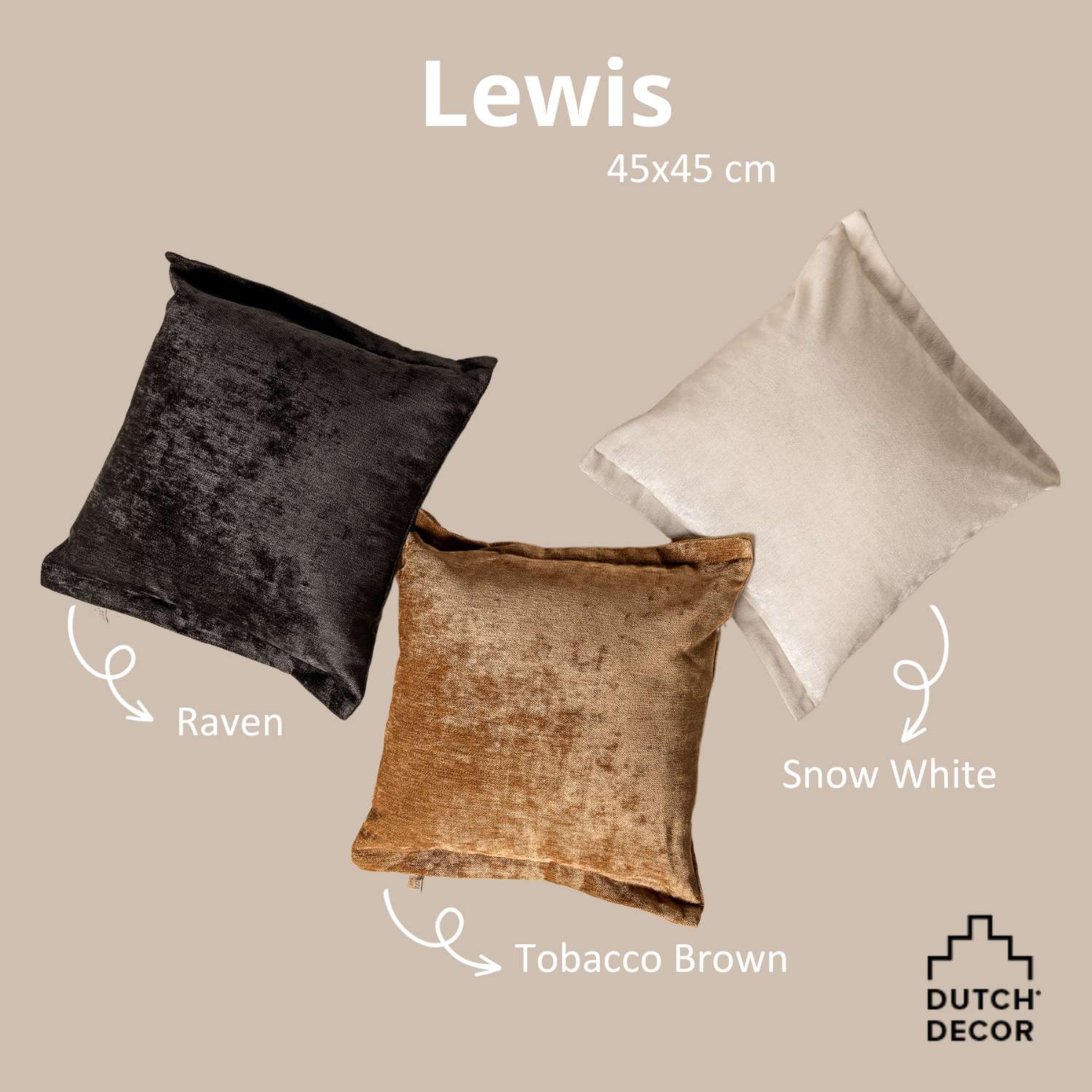 LEWIS - Sierkussen velours 45x45 cm Tobacco Brown - bruin