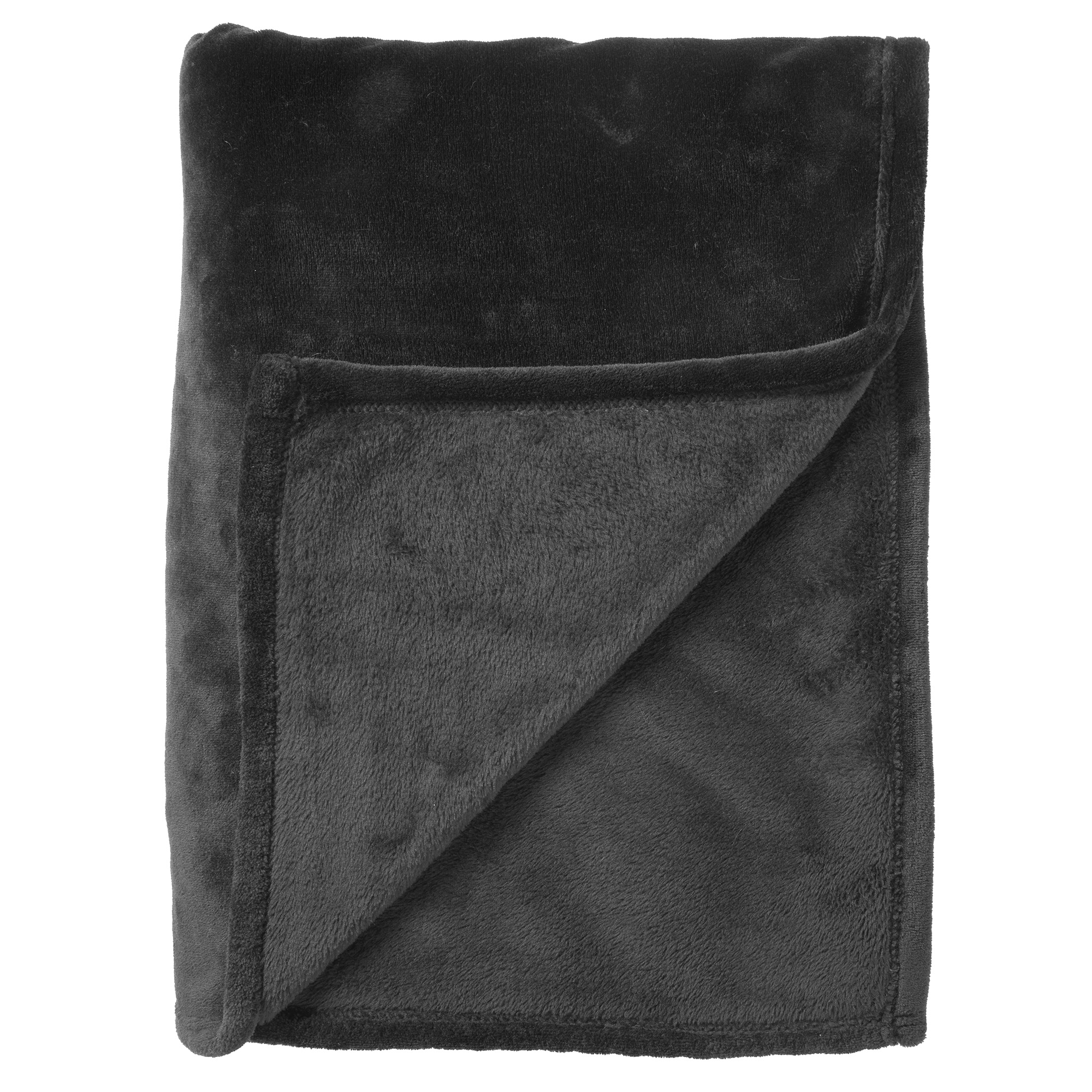 CHARLIE - Plaid 200x220 cm - extra grote fleece deken - effen kleur - Raven - zwart