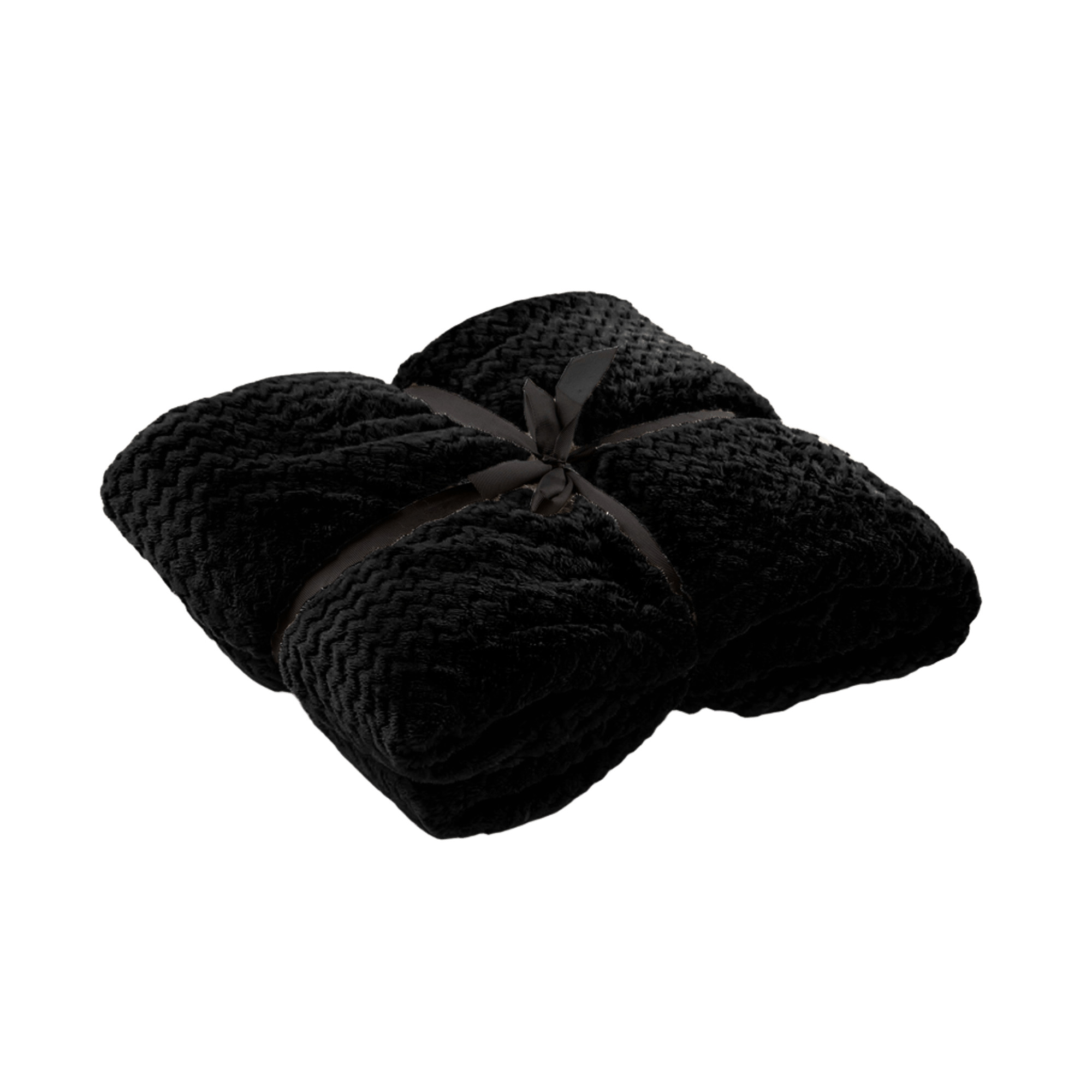 MARA - plaid 150x200 cm - superzachte deken - zigzagpatroon - Raven - zwart