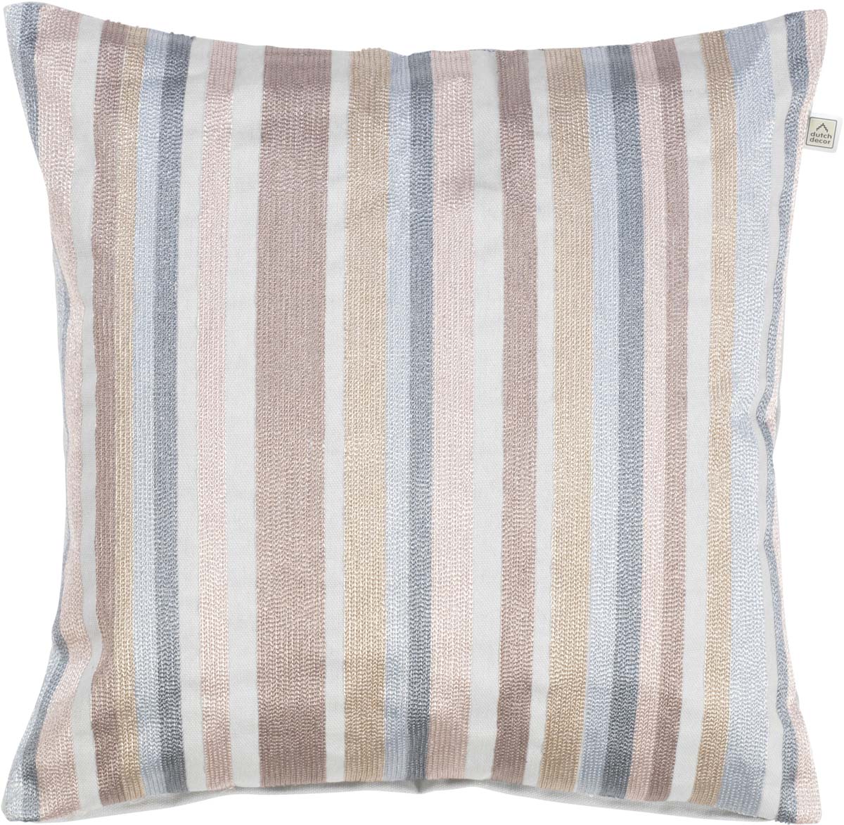 ERIK - Sierkussen geborduurd 45x45 cm -  lichtgrijs - blauw - roze -beige - streepjes - pasteltinten