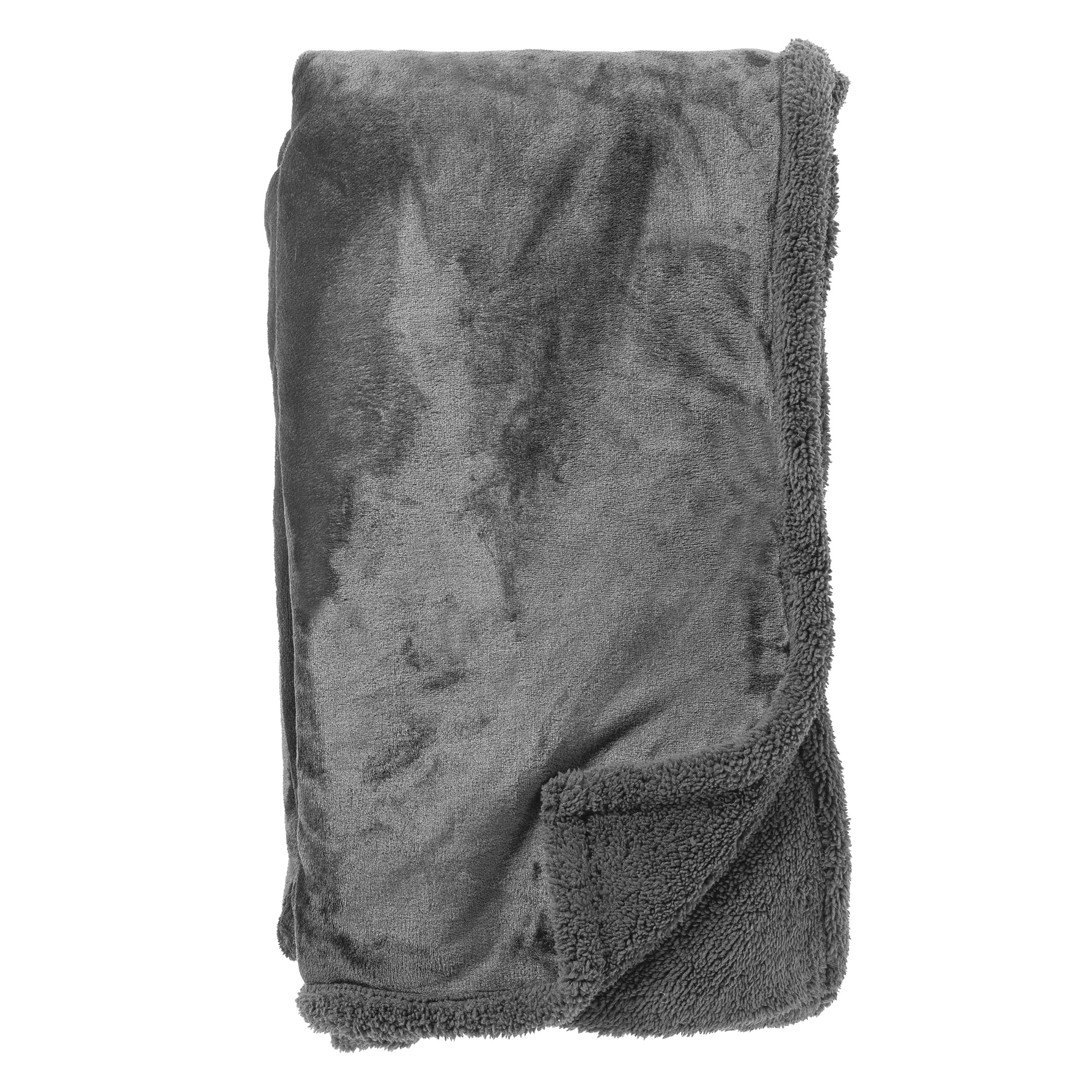 STANLEY - Plaid 150x200 cm - fleece deken met teddy en fleece -  Charcoal Gray - antraciet