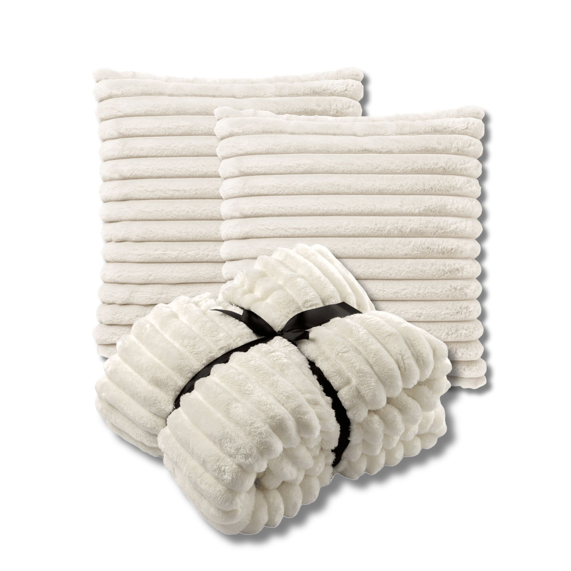 VOORDEELSET - 3-delig - Hazel & Ricky - 2 sierkussens 50x50 cm - 1 plaid 150x200 cm - wit