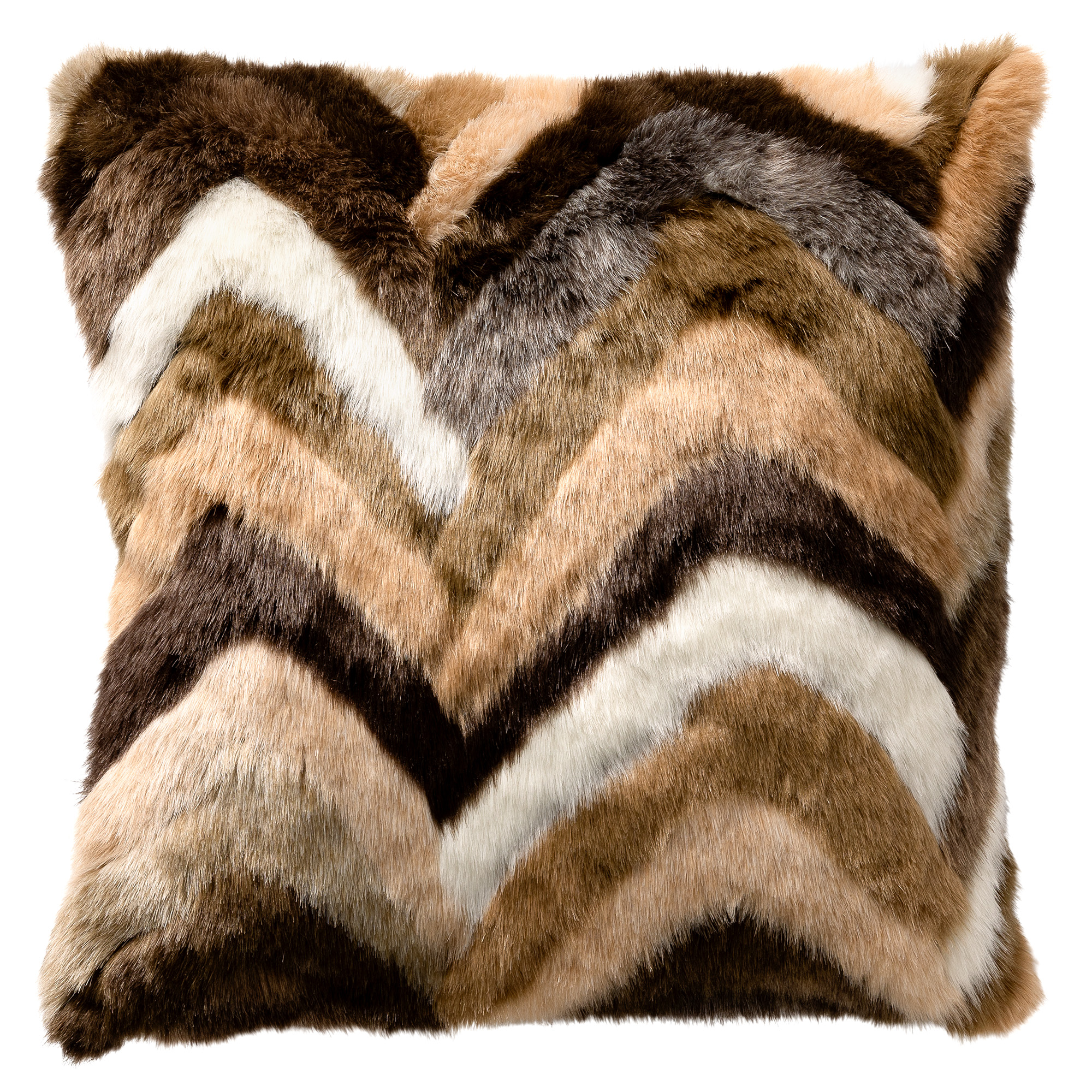 KEE - Sierkussen 45x45 cm - fluffy - met zigzagstrepen – Chocolate Martini - multicolour