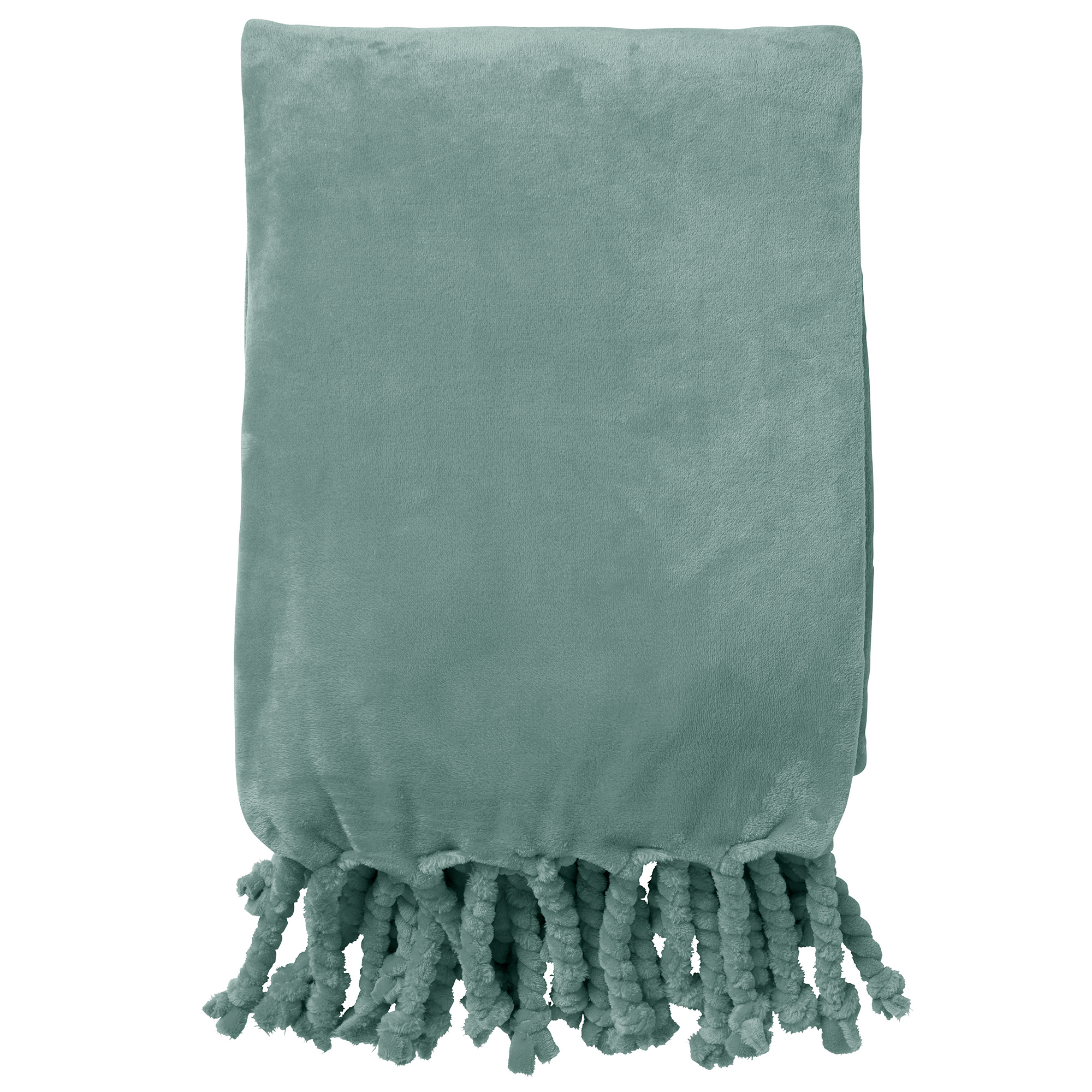 FLORIJN - Plaid 150 x200 cm - grote fleece plaid met flosjes - Jadeite - groen