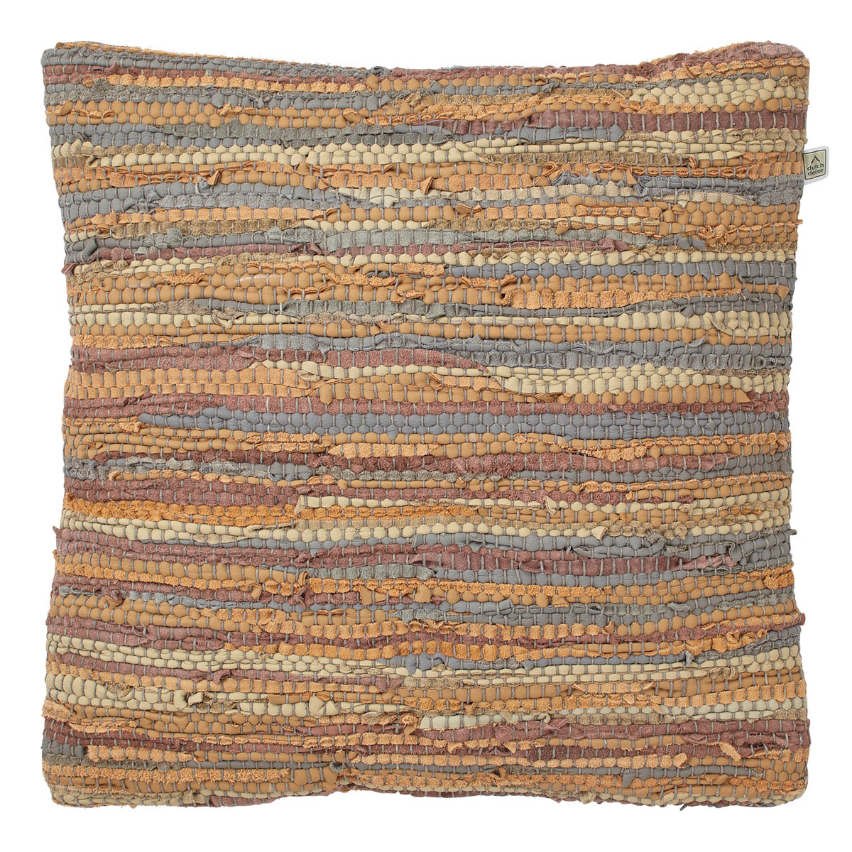 DITTE - Sierkussen XL - 70x70 cm - taupe / oranje - lounge kussen