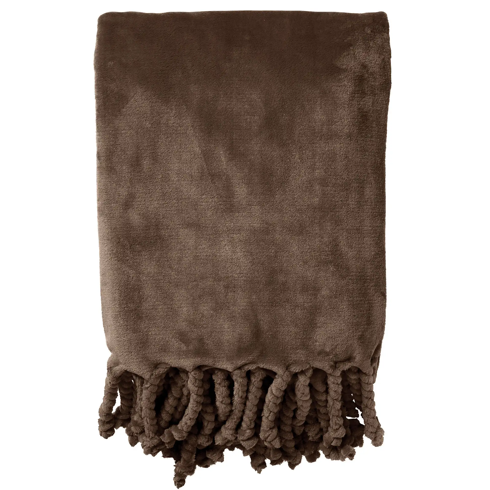 FLORIJN - Plaid 150 x200 cm - grote fleece plaid met flosjes - Chocolate Martini - donkerbruin