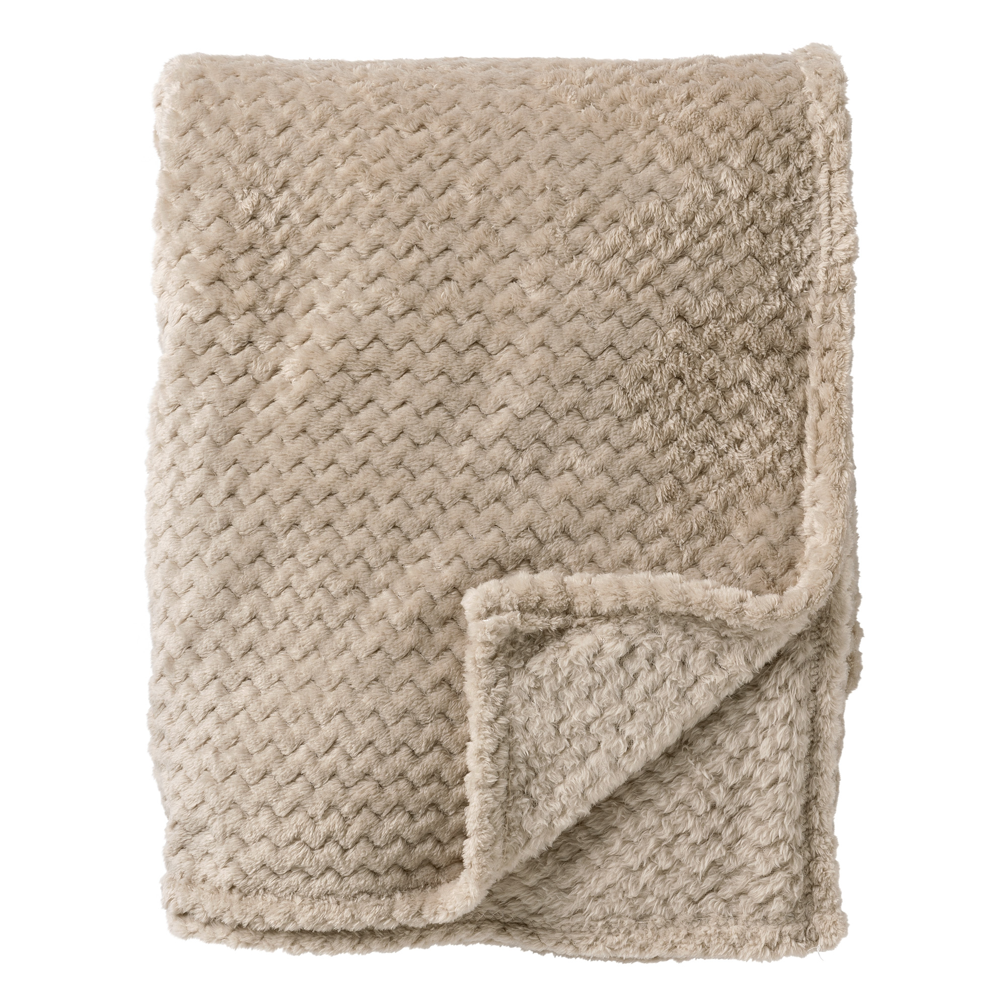MARA - Plaid 150x200 cm - superzachte deken met zigzagpatroon - Pumice Stone - beige