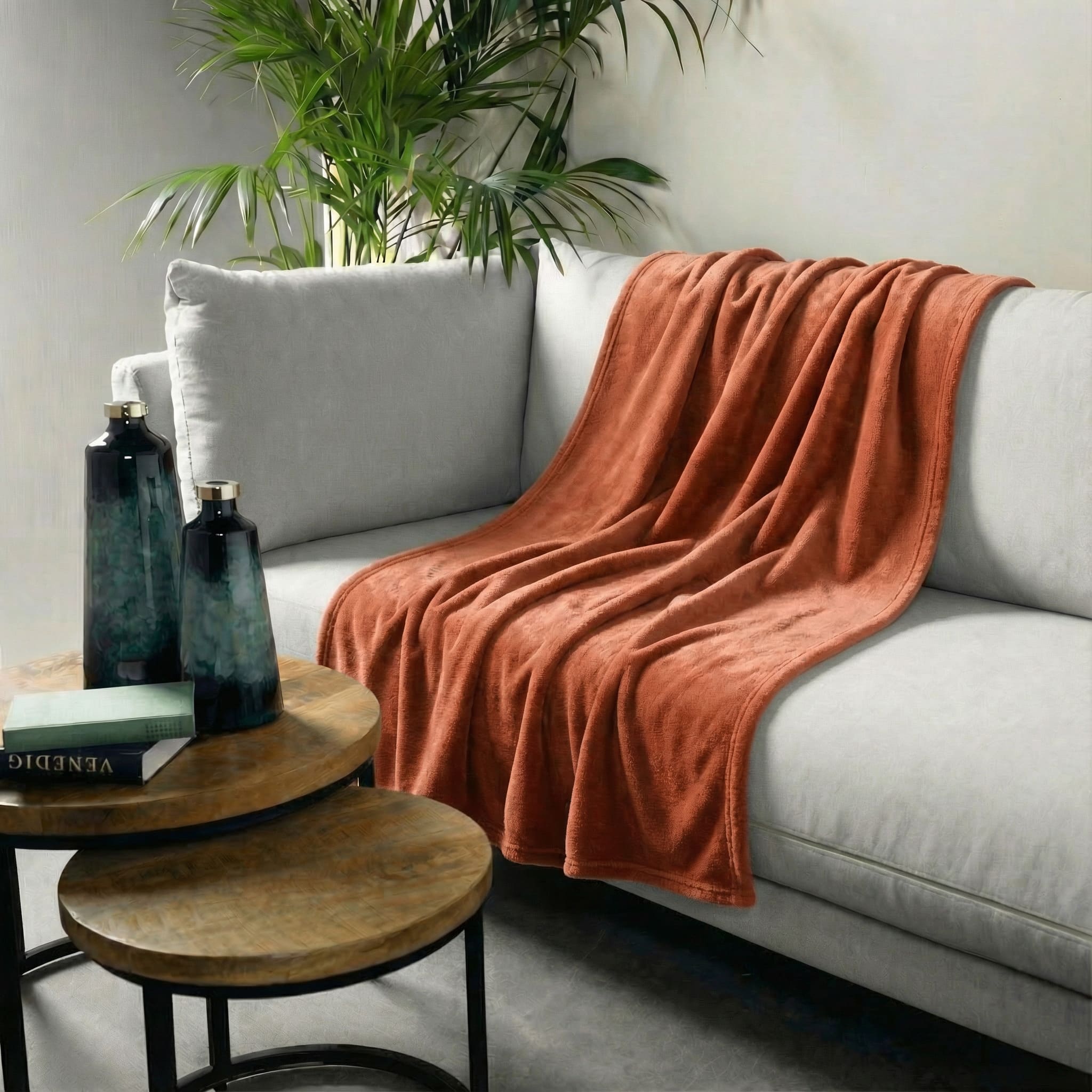 OWEN - plaid 130x160 cm - coral fleece deken - heerlijk zacht - Potters Clay - oranje