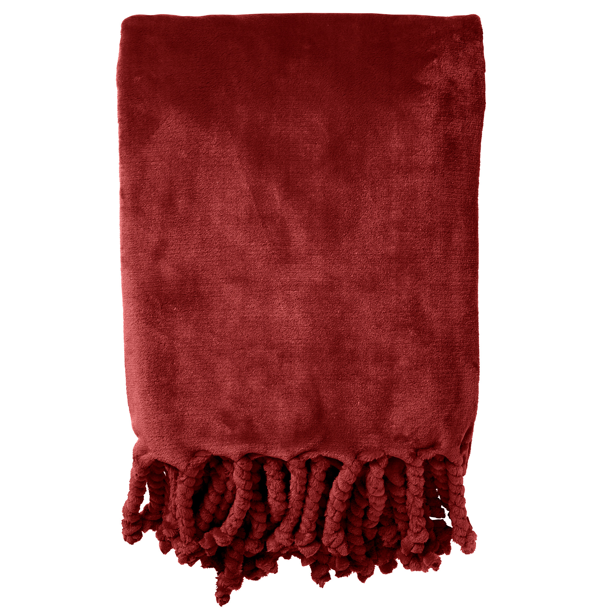 FLORIJN - Plaid van fleece 150x200 cm Merlot - rood - superzacht - met franjes