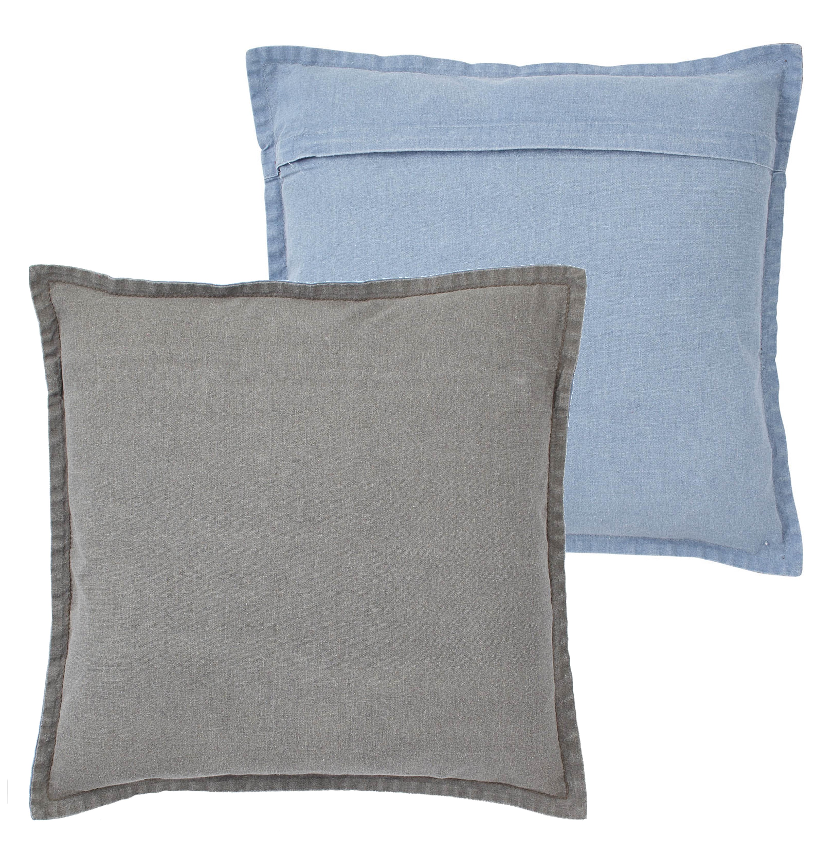 BOUTON - Sierkussen gewassen katoen 45x45 cm - blauw - grijs - tweekleurig