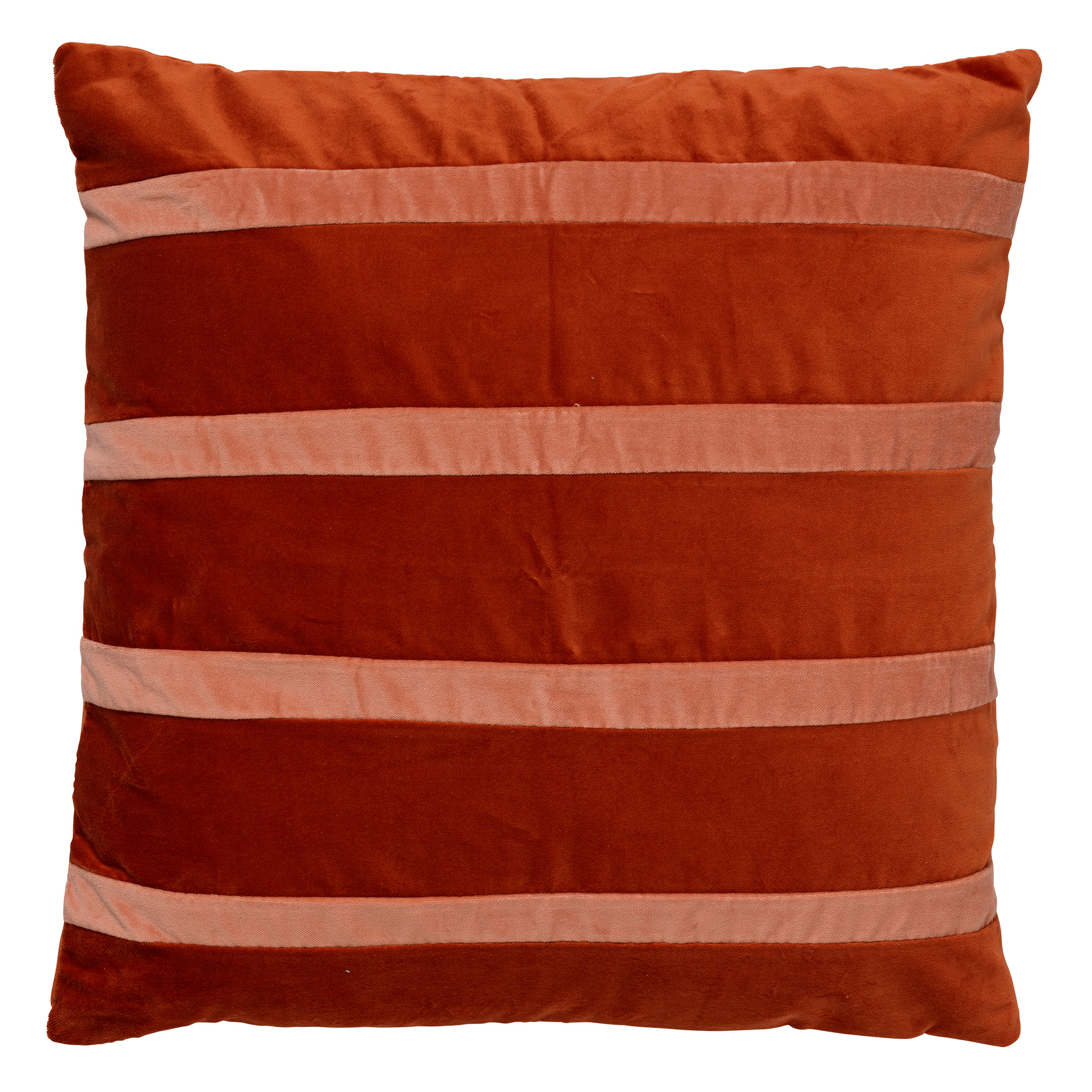 PEMM - Sierkussen velvet 45x45 cm - Potters Clay oranje - roze streepjes PEMM - Sierkussen velvet 45x45 cm - Potters Clay oranje - roze streepjes