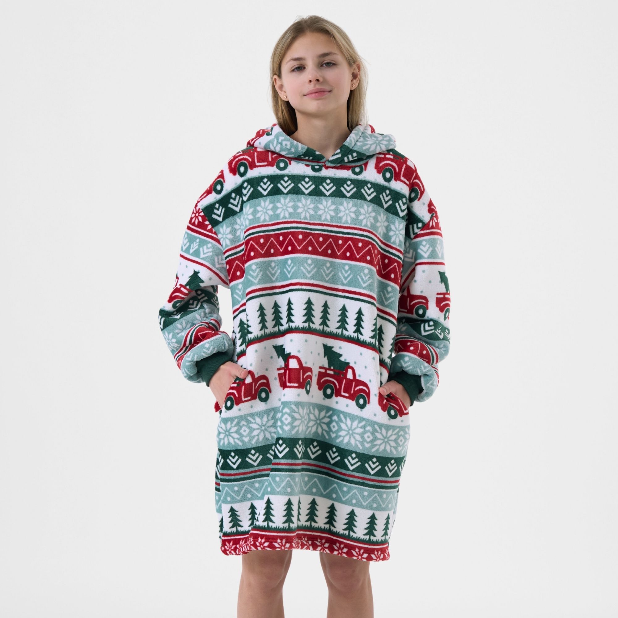 DRIVING HOME  hoodie 60x90 cm - tieners - hoodie deken - kerst - multicolour 