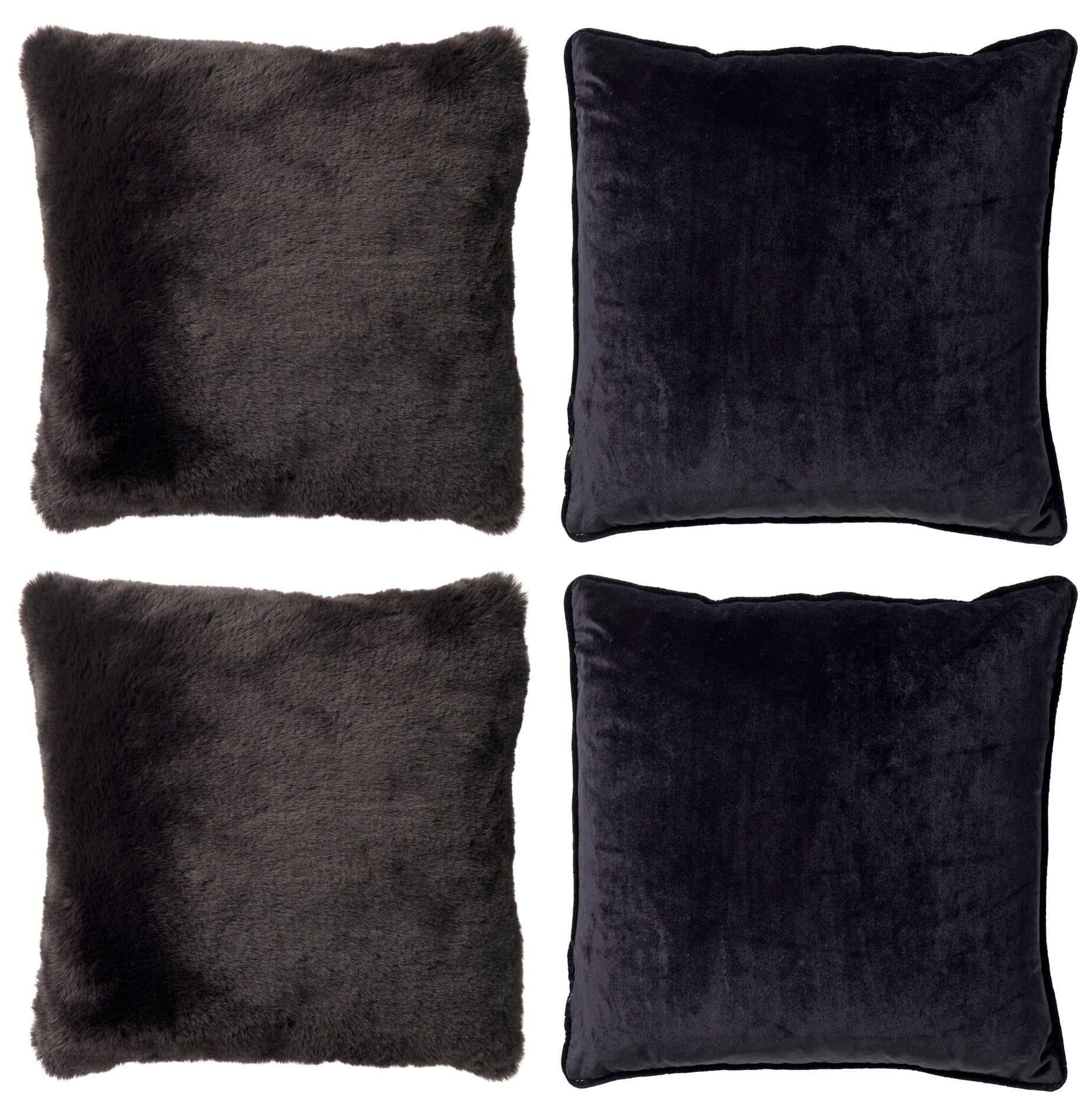 KUSSENSET - 4-delig Soft Textures - 45x45 cm - inclusief binnenkussens - zwart KUSSENSET - 4-delig Soft Textures - 45x45 cm - inclusief binnenkussens - zwart