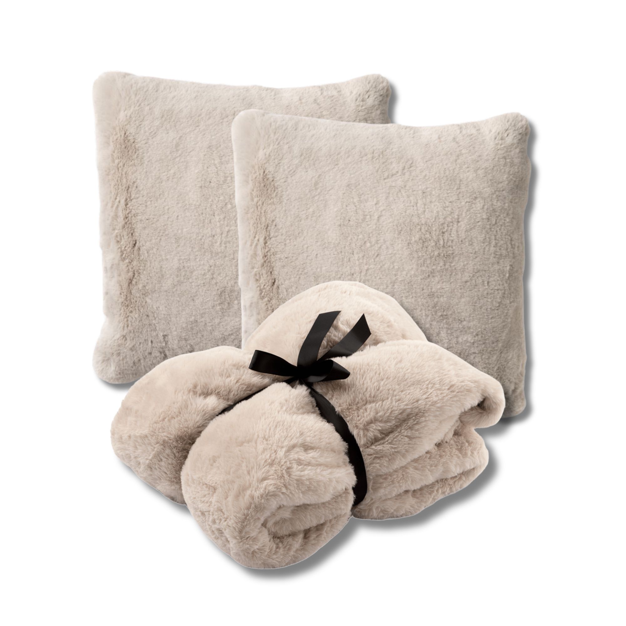 VOORDEELSET - 3-delig - Zaya & Lize - 2 sierkussens 45x45 cm, 1 plaid 140x180 cm - beige