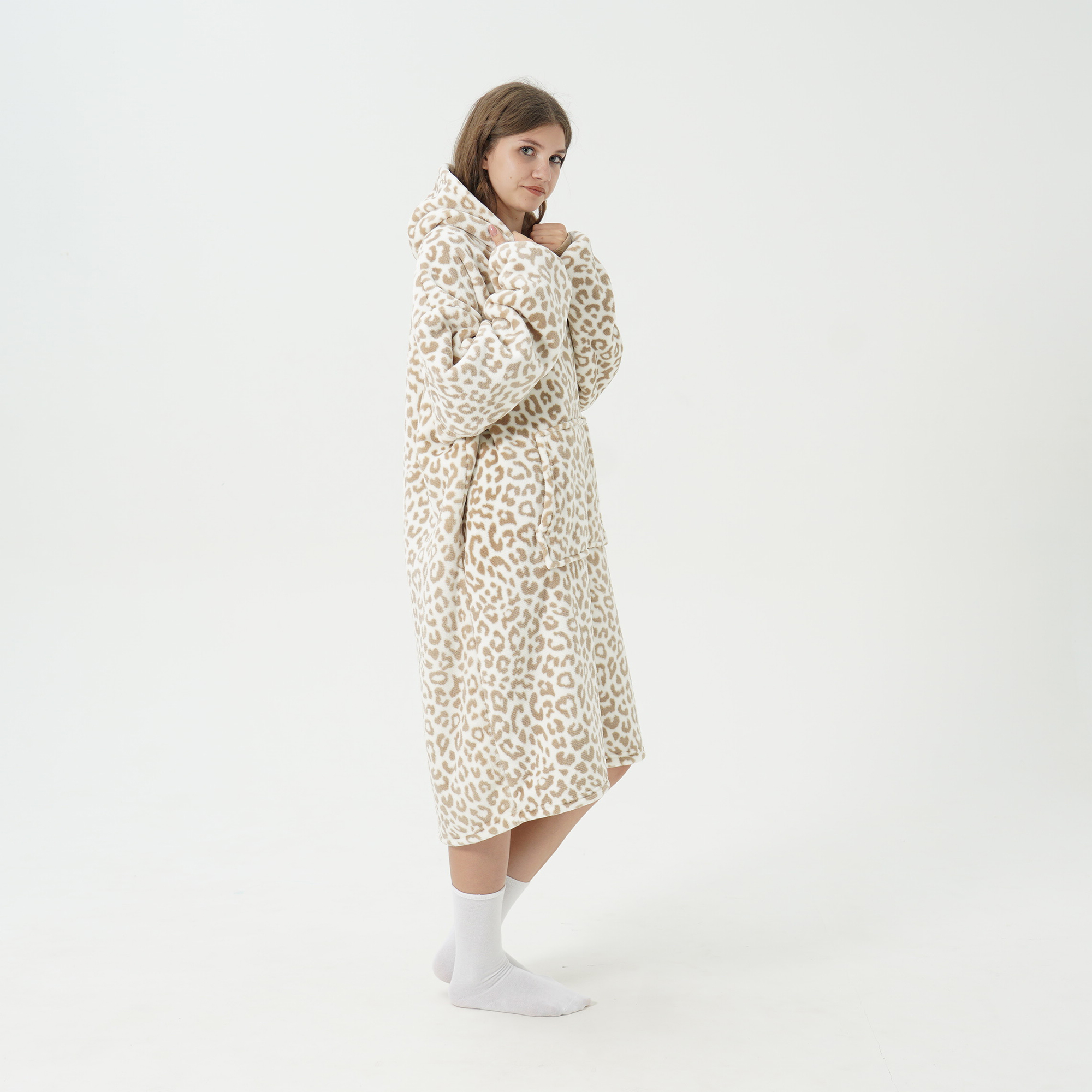 SHERONE - Oversized Hoodie - 70x110 cm - Hoodie & deken in één - heerlijke, grote fleece hoodie deken - Pumice Stone - beige 