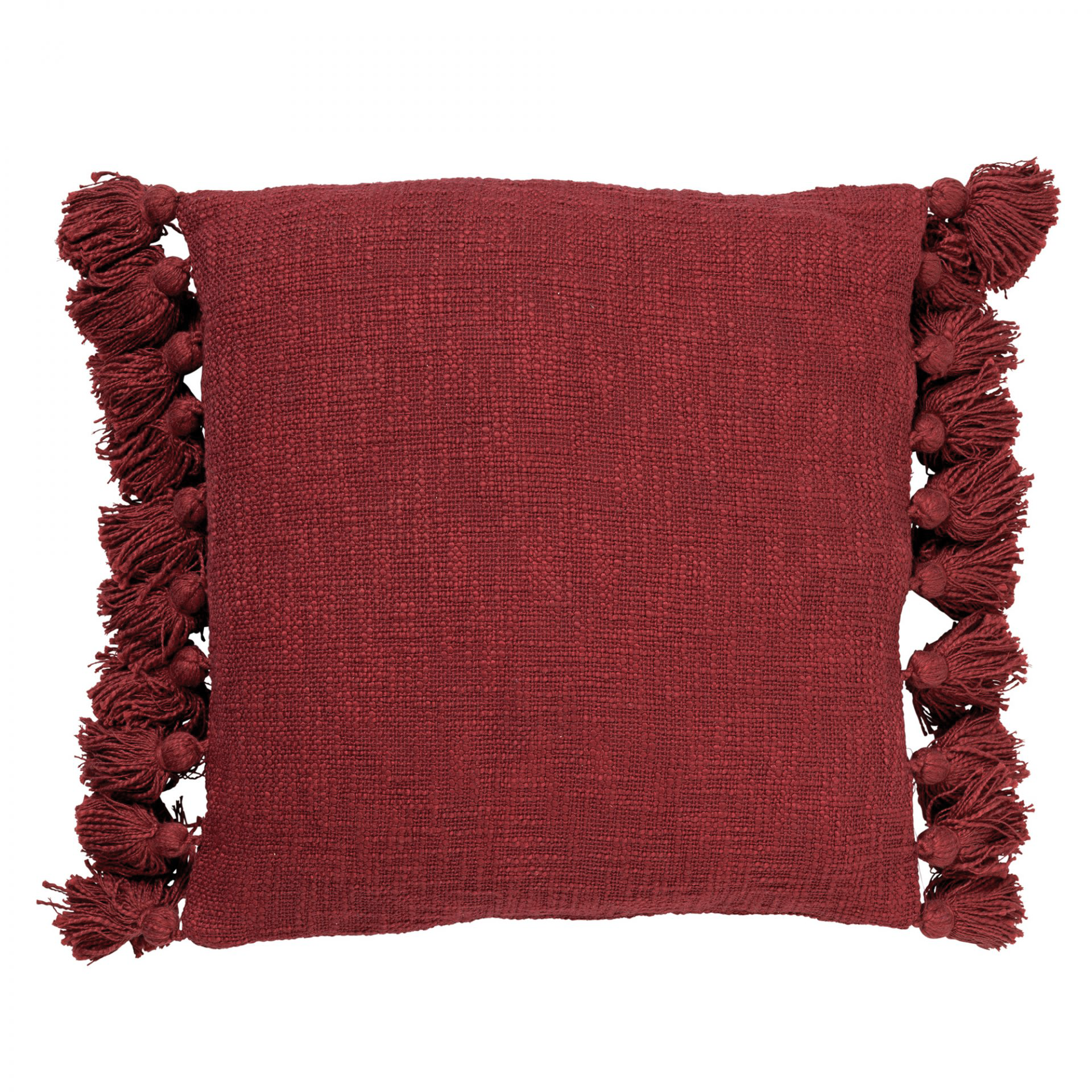 RUBY - Sierkussen katoen 45x45 cm - Merlot - rood - kussentje met flosjes