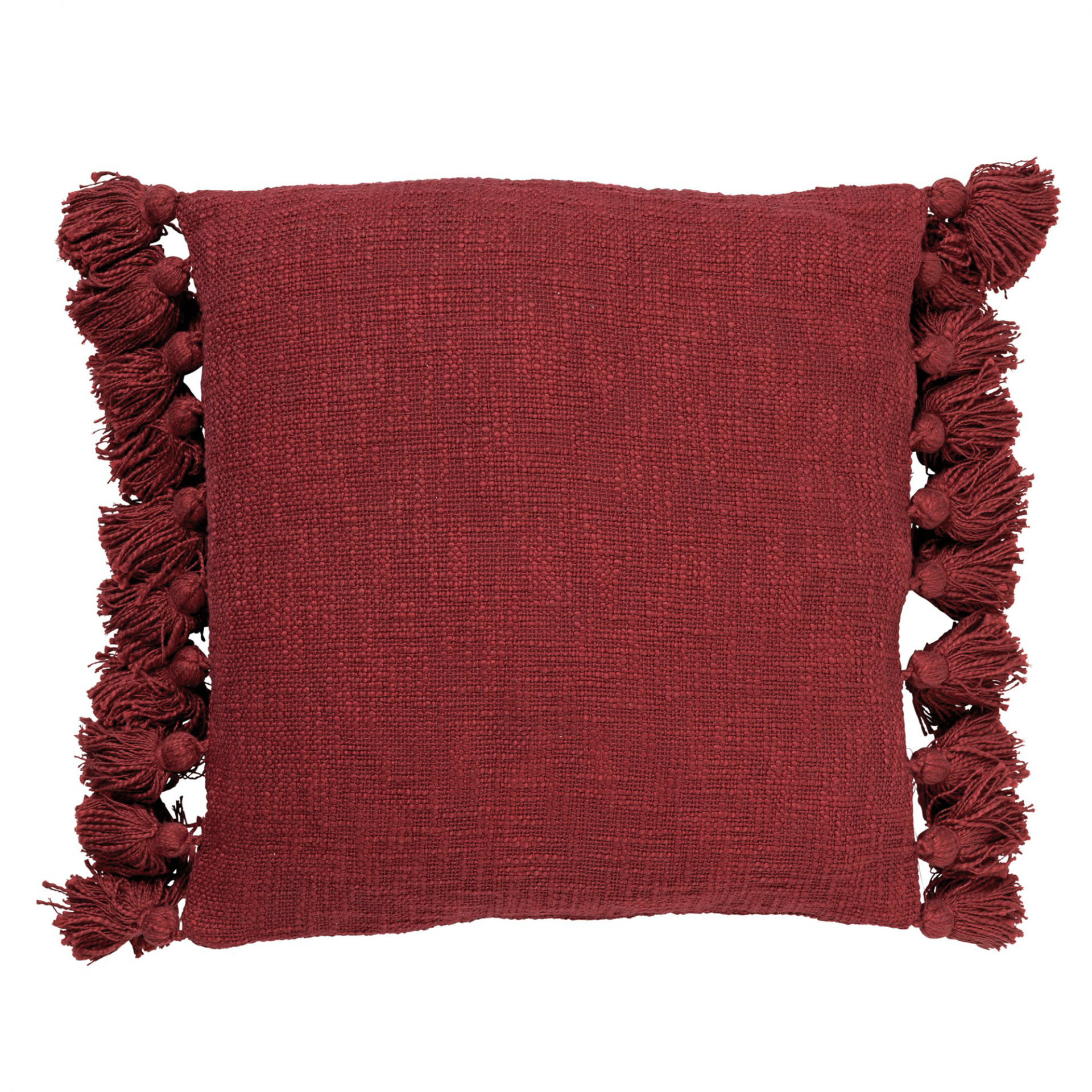 RUBY - Sierkussen 45x45 cm - 100% katoen - met flosjes - Merlot - rood