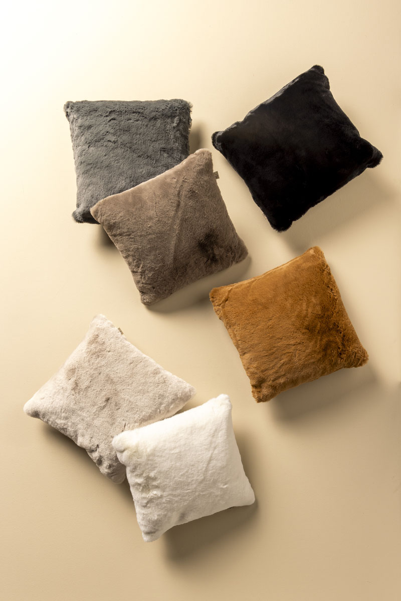 ZAYA - Kussenhoes 45x45 cm - bontlook - effen kleur - Raven - zwart