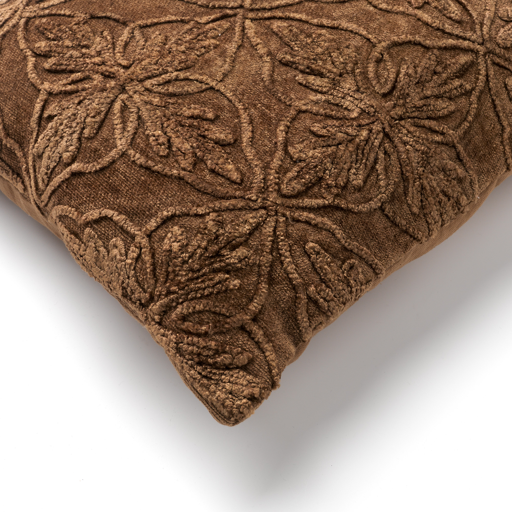 AMAR - Sierkussen 45x45 cm - 100% katoen - bloemen design - Tobacco Brown - bruin