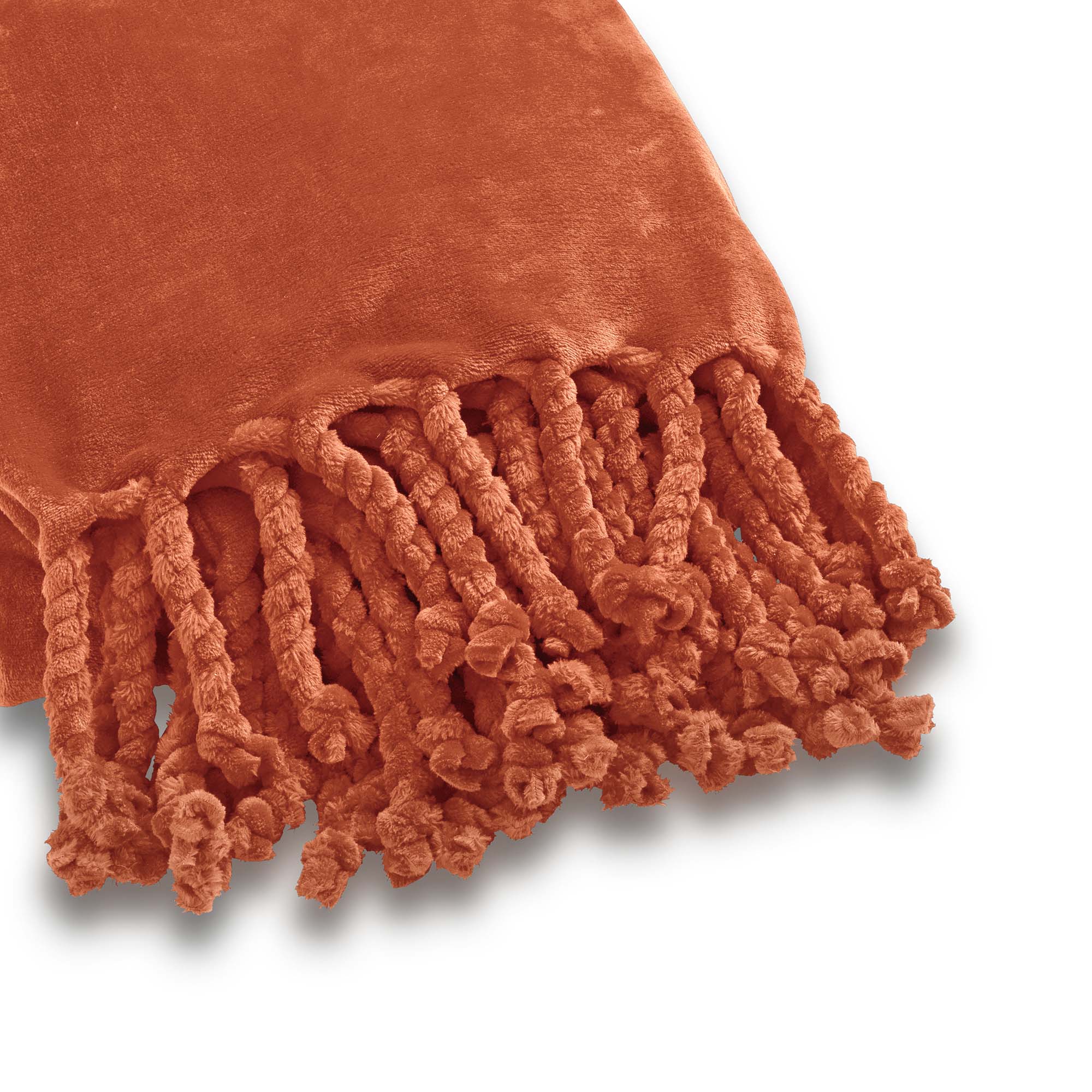 FLORIJN - Plaid fleece 150x200 cm - Potters Clay - oranje - superzacht - met franjes