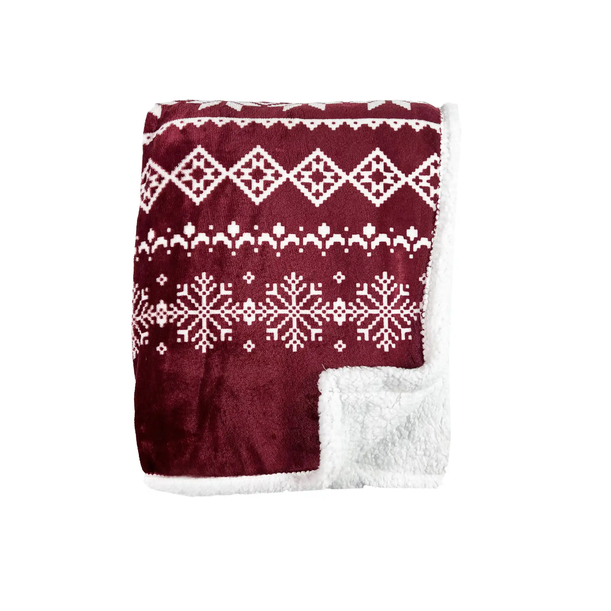CAROL - Plaid 150x200 cm - fleece deken met sherpa en winterse print - Biking Red - rood