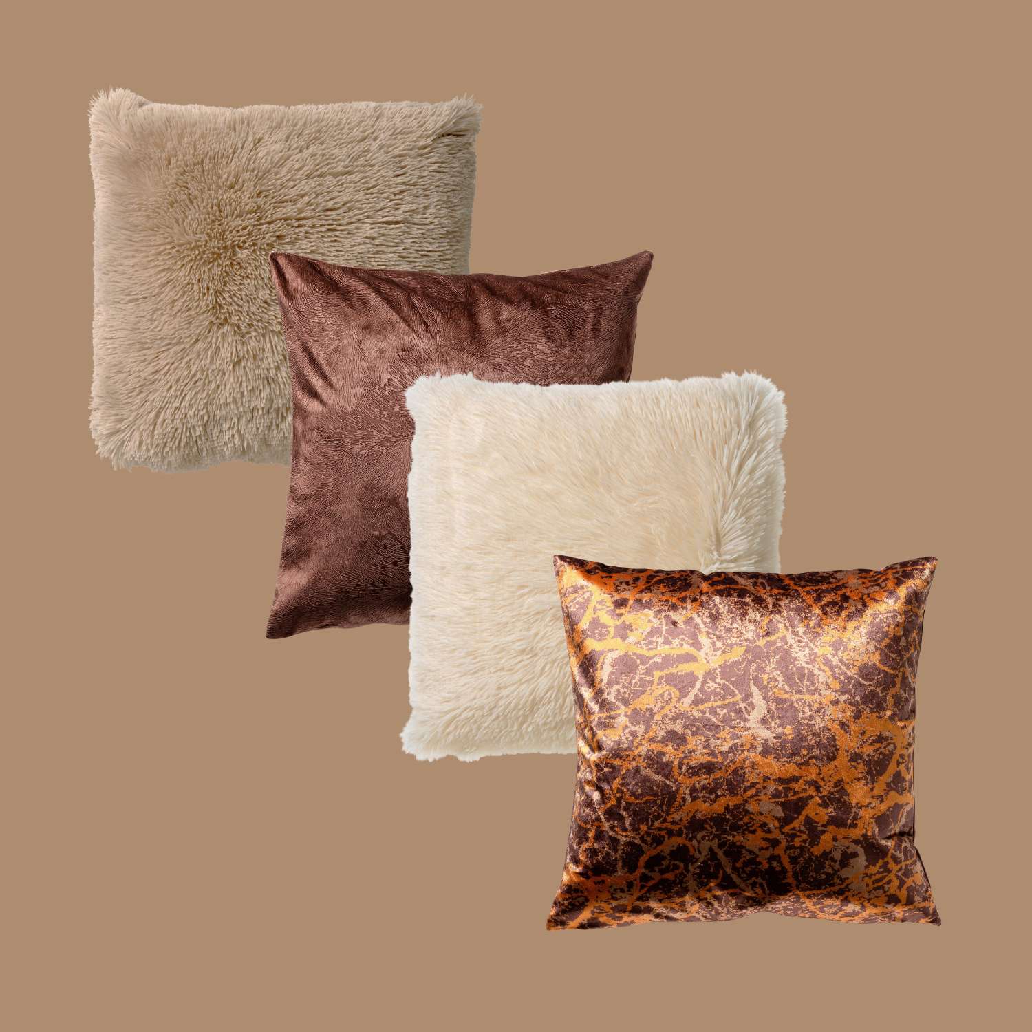 VOORDEELSET ELAH - Set van 4 sierkussens - Marin + Fluffy + Elah – 45x45 cm - wit - beige - cappuccino