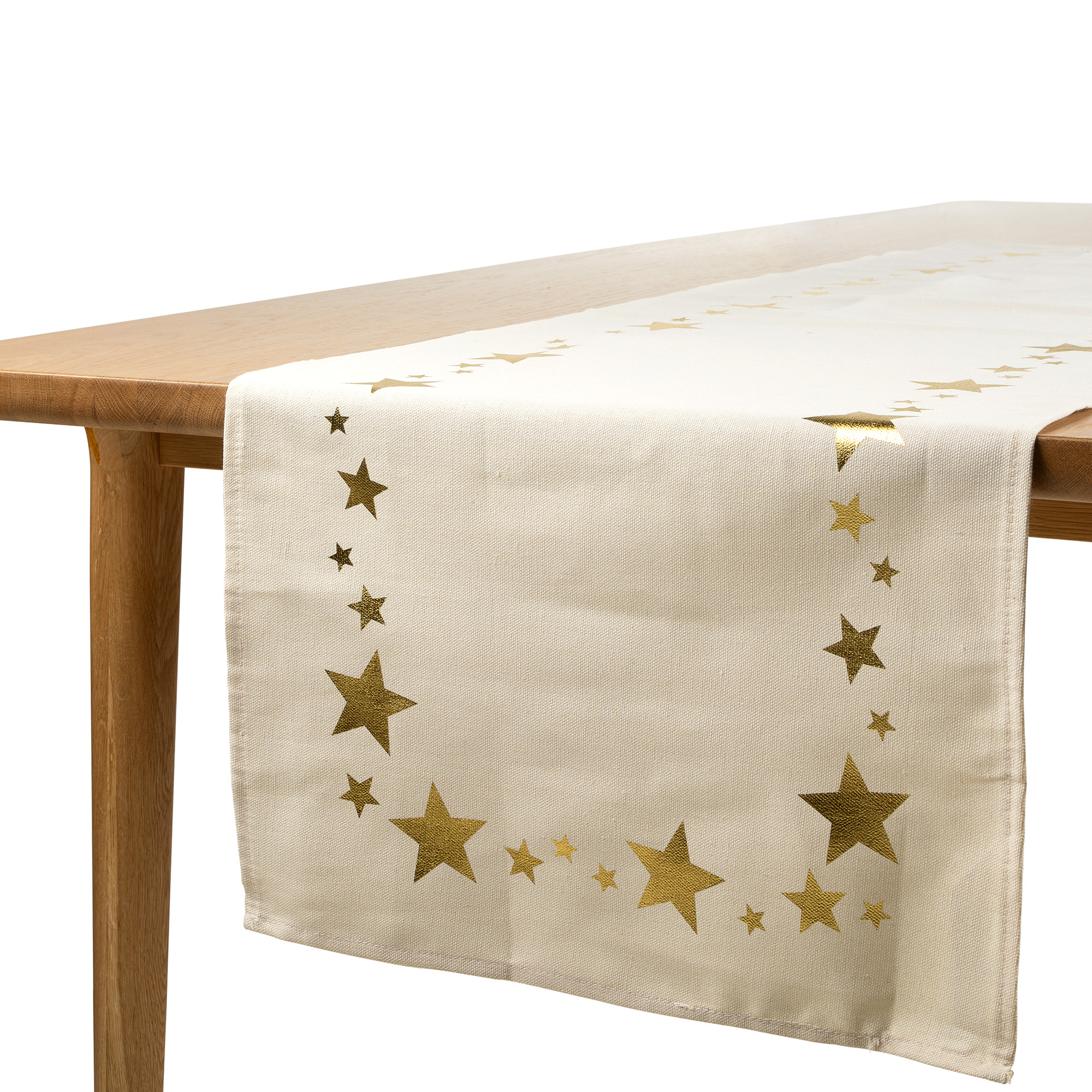 STARS - tafelloper 45x145 cm  - met gouden sterren - Whisper White - wit