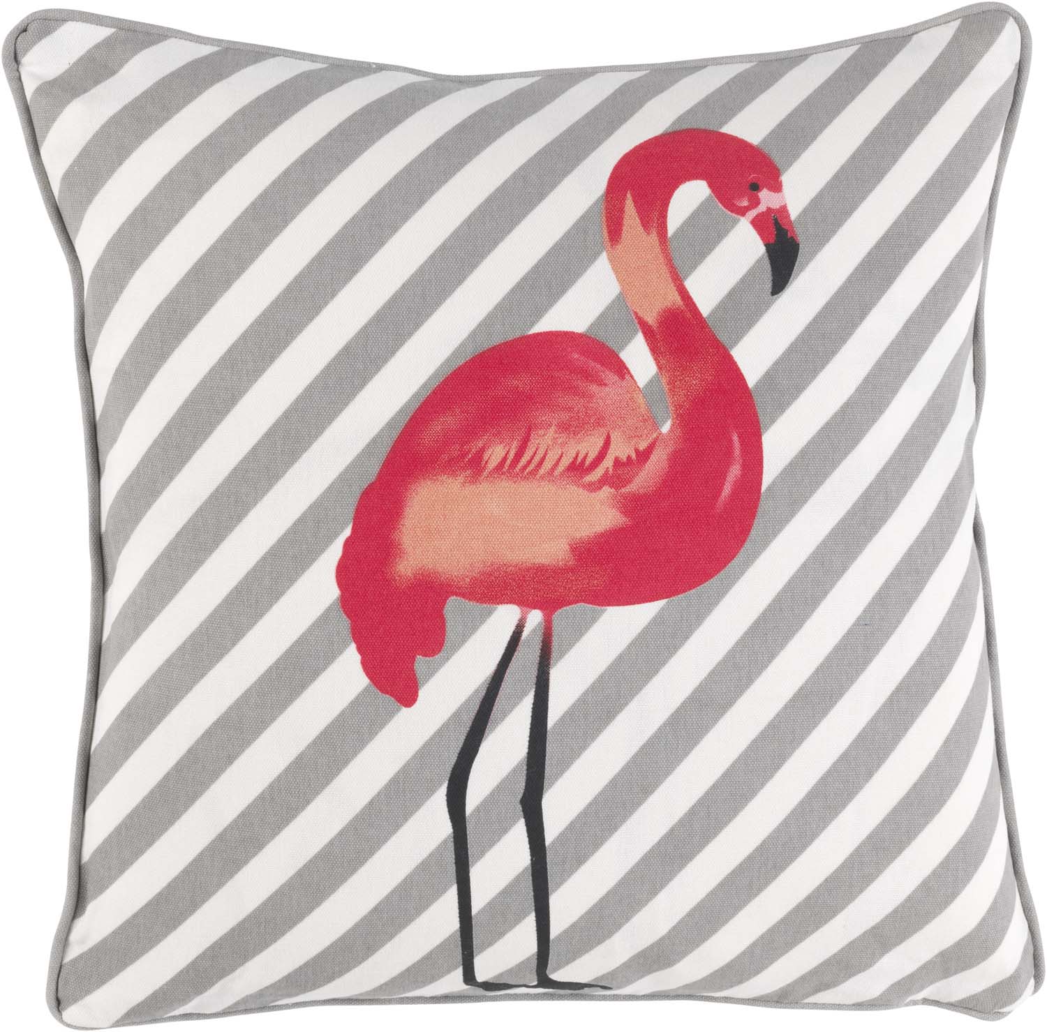 JOLEIN - Kussenhoes katoen - flamingo - 45x45 cm - grijs / roze - streepjes