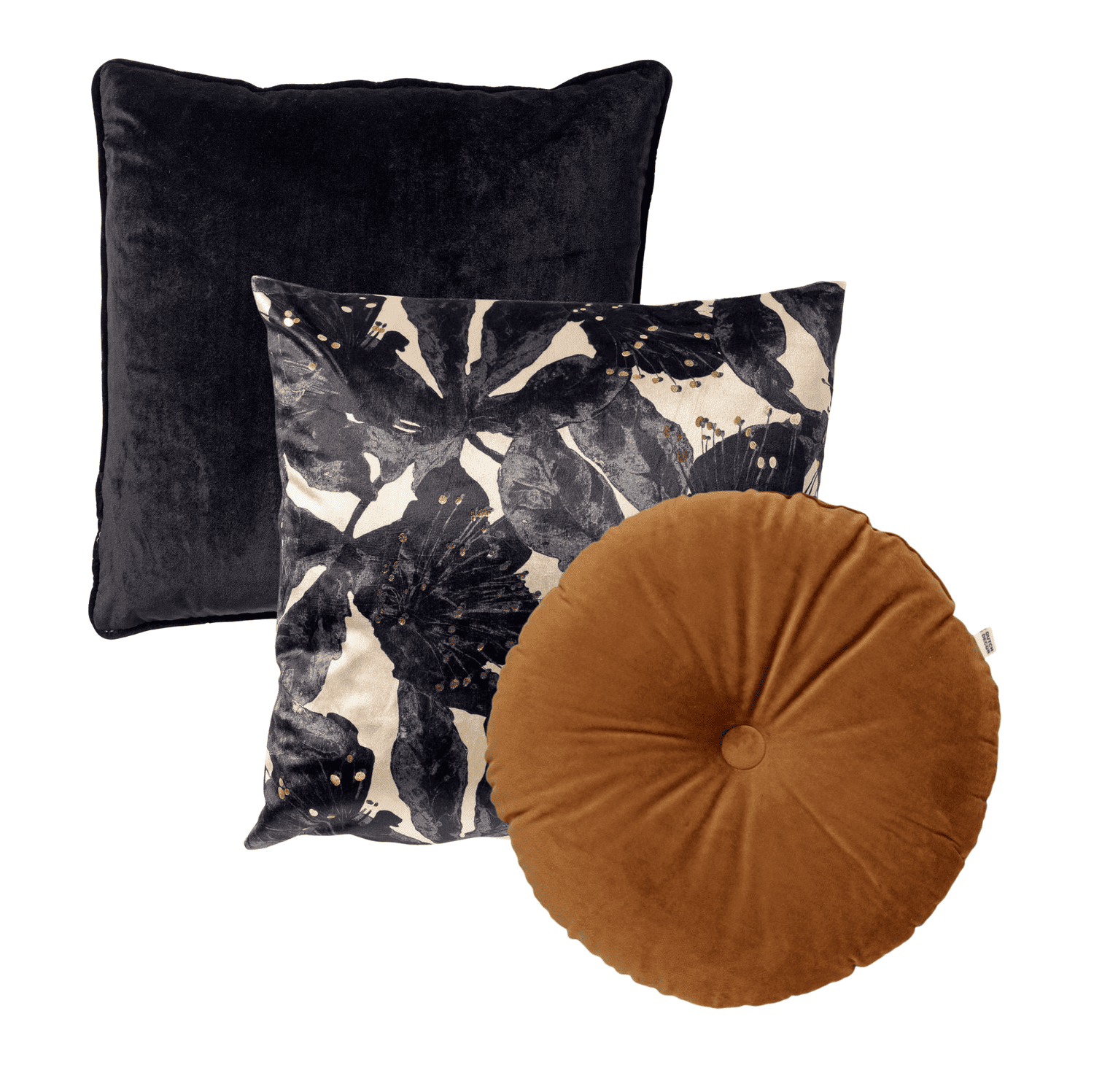 KUSSENSET - 3-delig - Mosi - 45x45 cm, Ø40 cm - sierkussens met vulling - zwart, beige, bruin