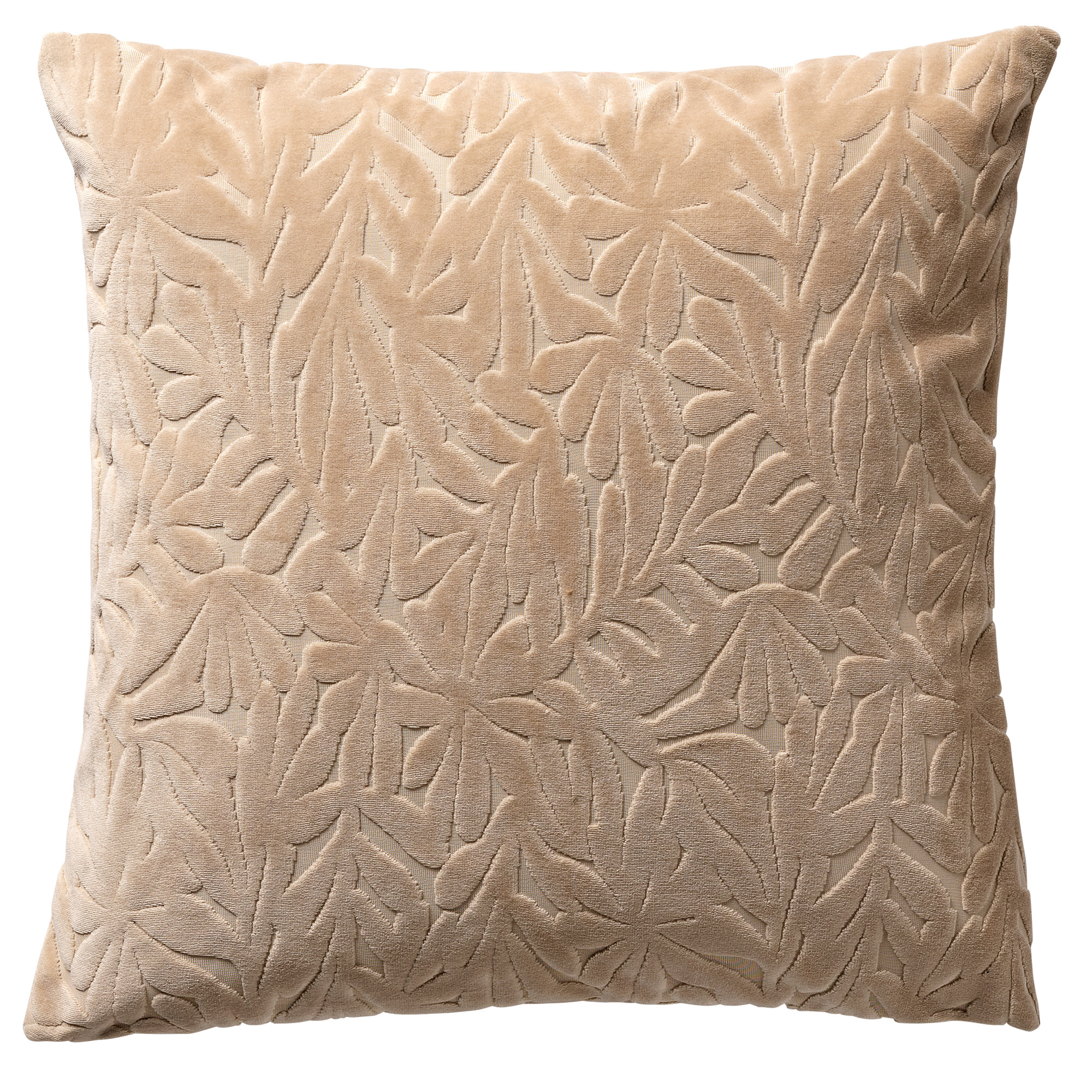 KIRA - Kussenhoes 45x45 cm - met 3D bladprint - velvet - Irish Cream - beige