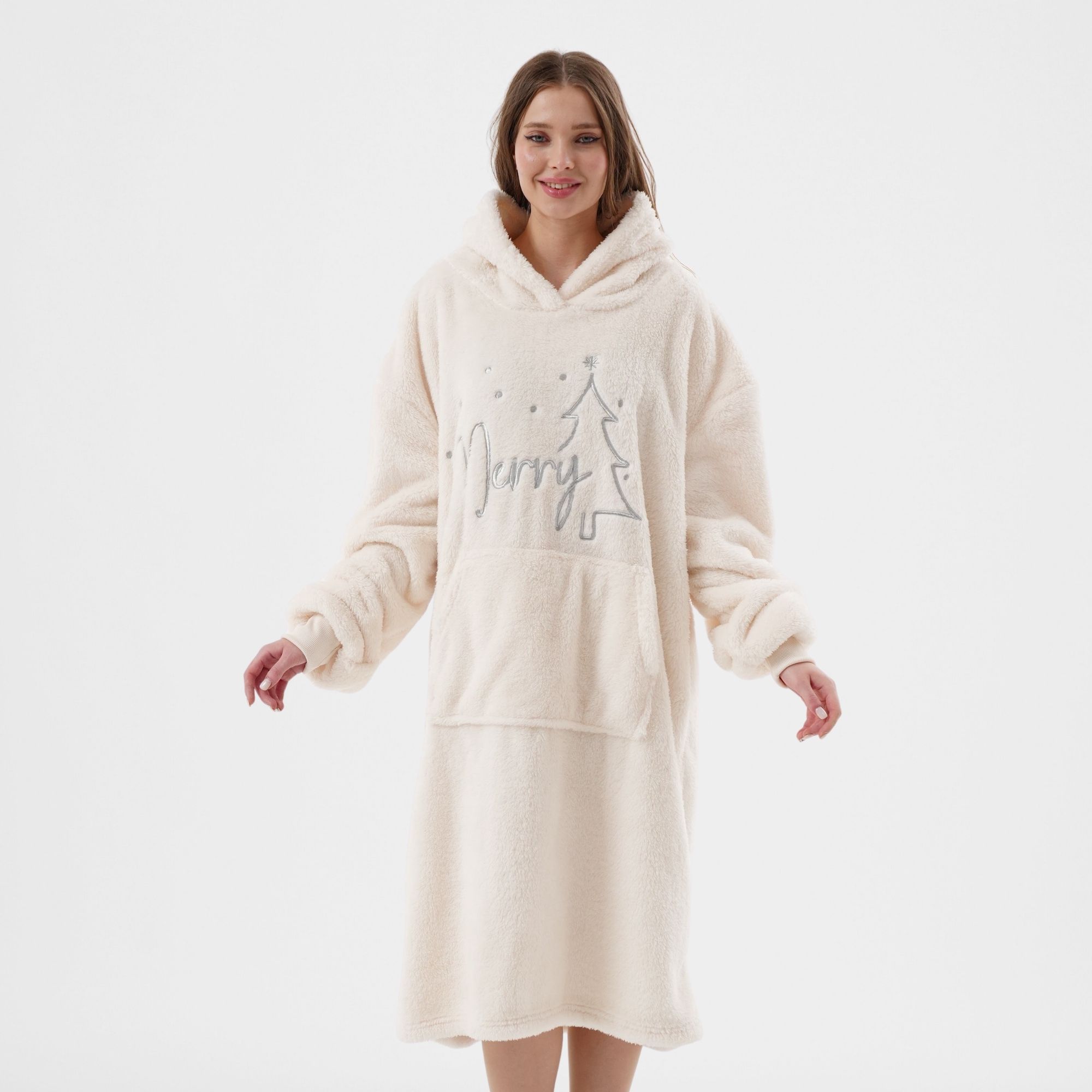 MERRY - hoodie 70x110 cm - volwassenen - kerst - Bone White - wit 