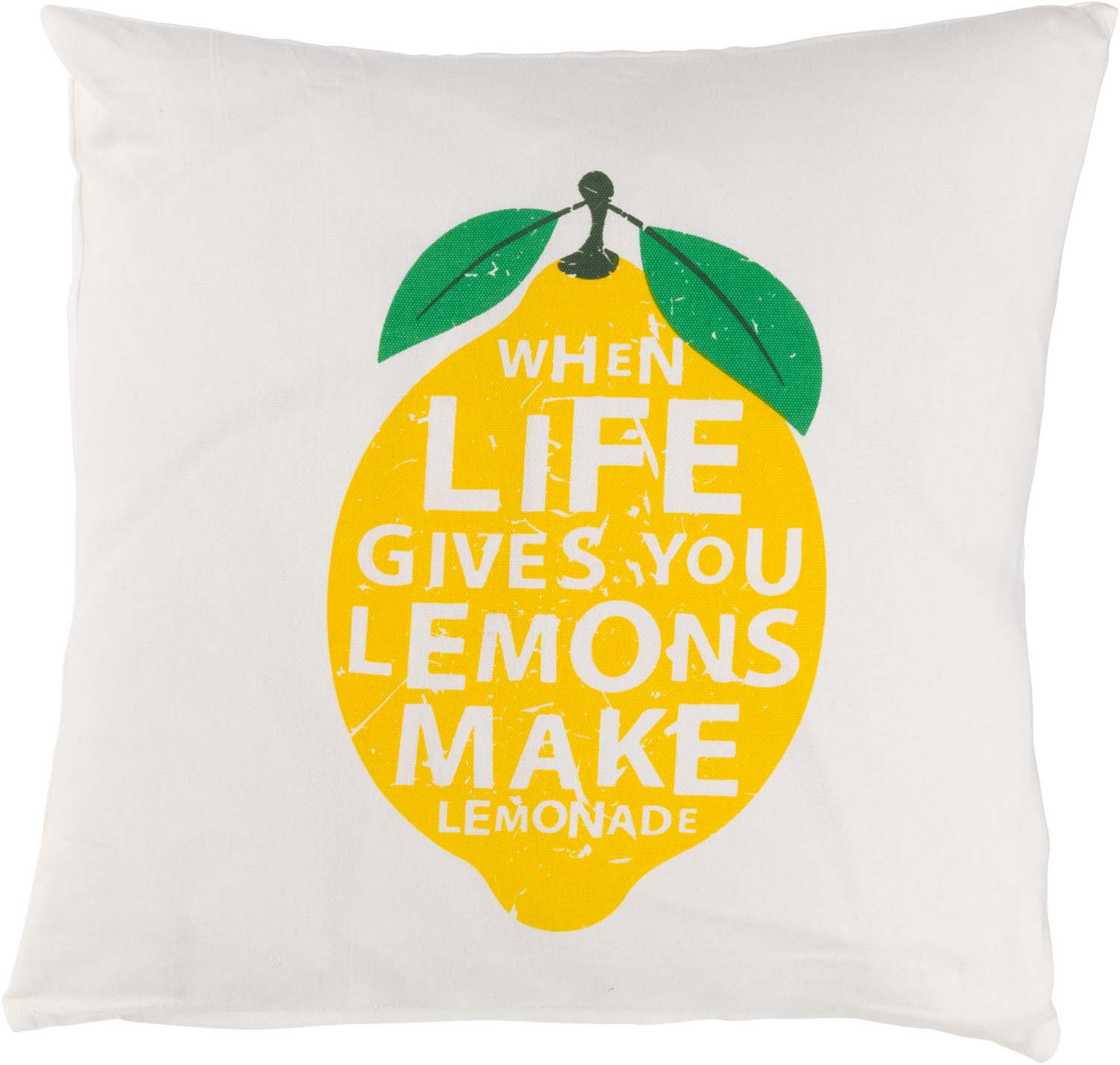 LARA - Kussenhoes katoen 45x45 cm - ivoor / wit - When life give you lemons make lemonade - citroen