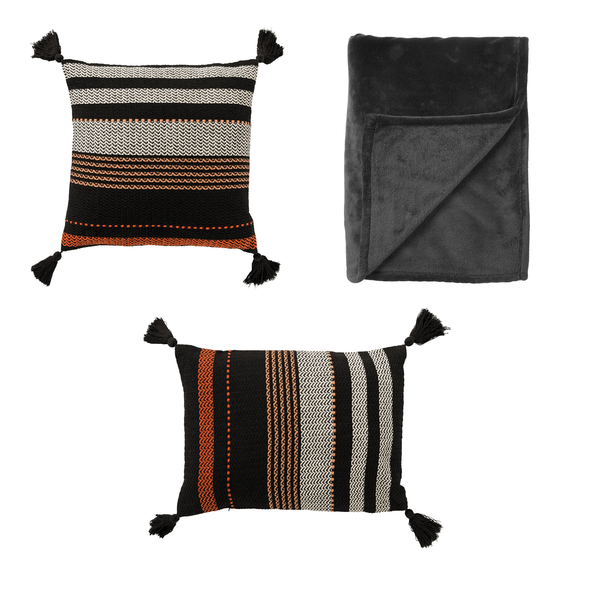 VOORDEELSET    TAMAR BLACK - Set van 2 kussens en 1 plaid - grijs & zwart | Tamar + Charlie