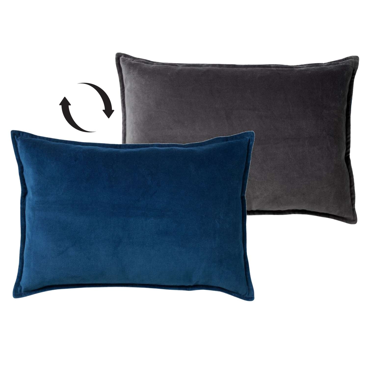 FAY - Sierkussen 40x60 cm - velvet met 2 kleuren - Insignia Blue + Charcoal Gray - blauw en antraciet