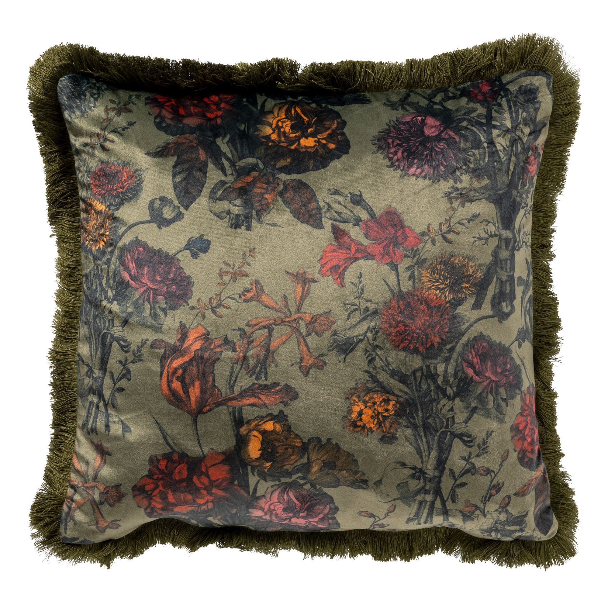 YASMIN - Kussenhoes velvet 45x45 cm Military Olive - groen - franjes