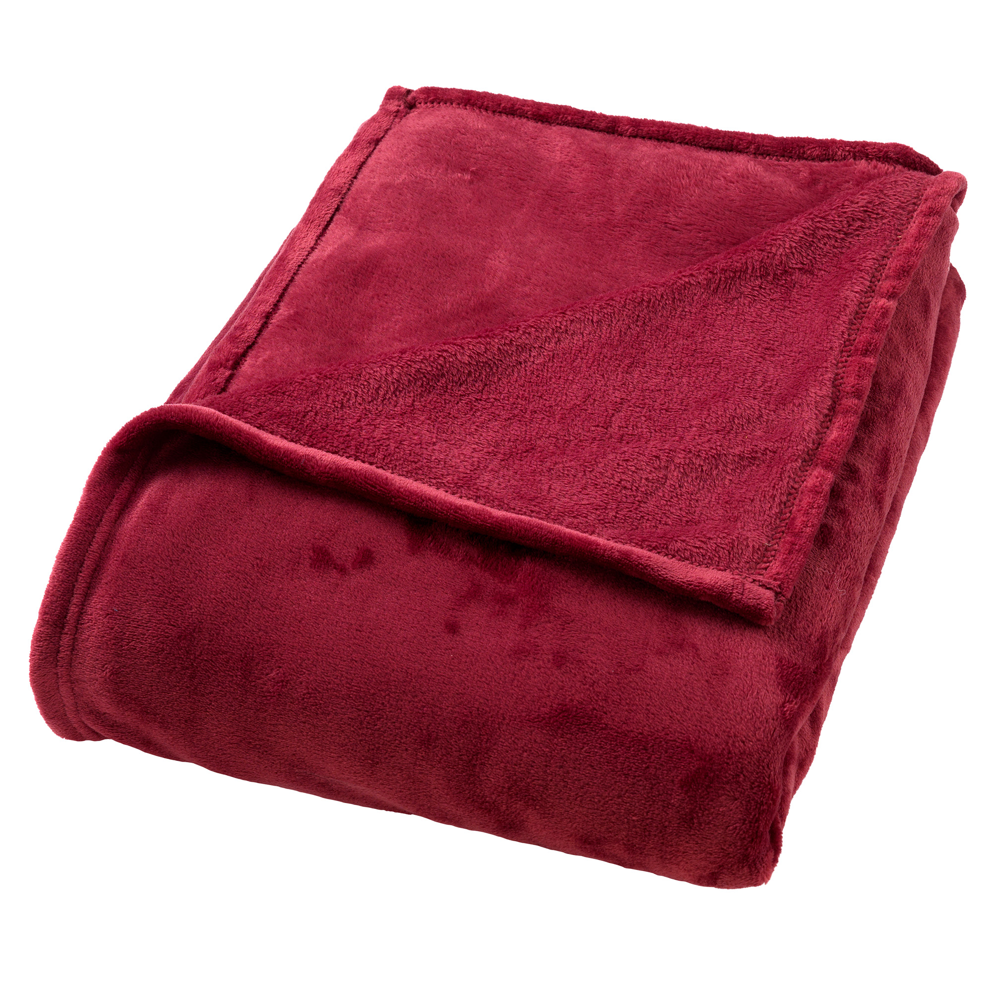 CHARLIE - Plaid 200x220 cm - extra grote fleece deken - effen kleur - Red Plum - donkerroze