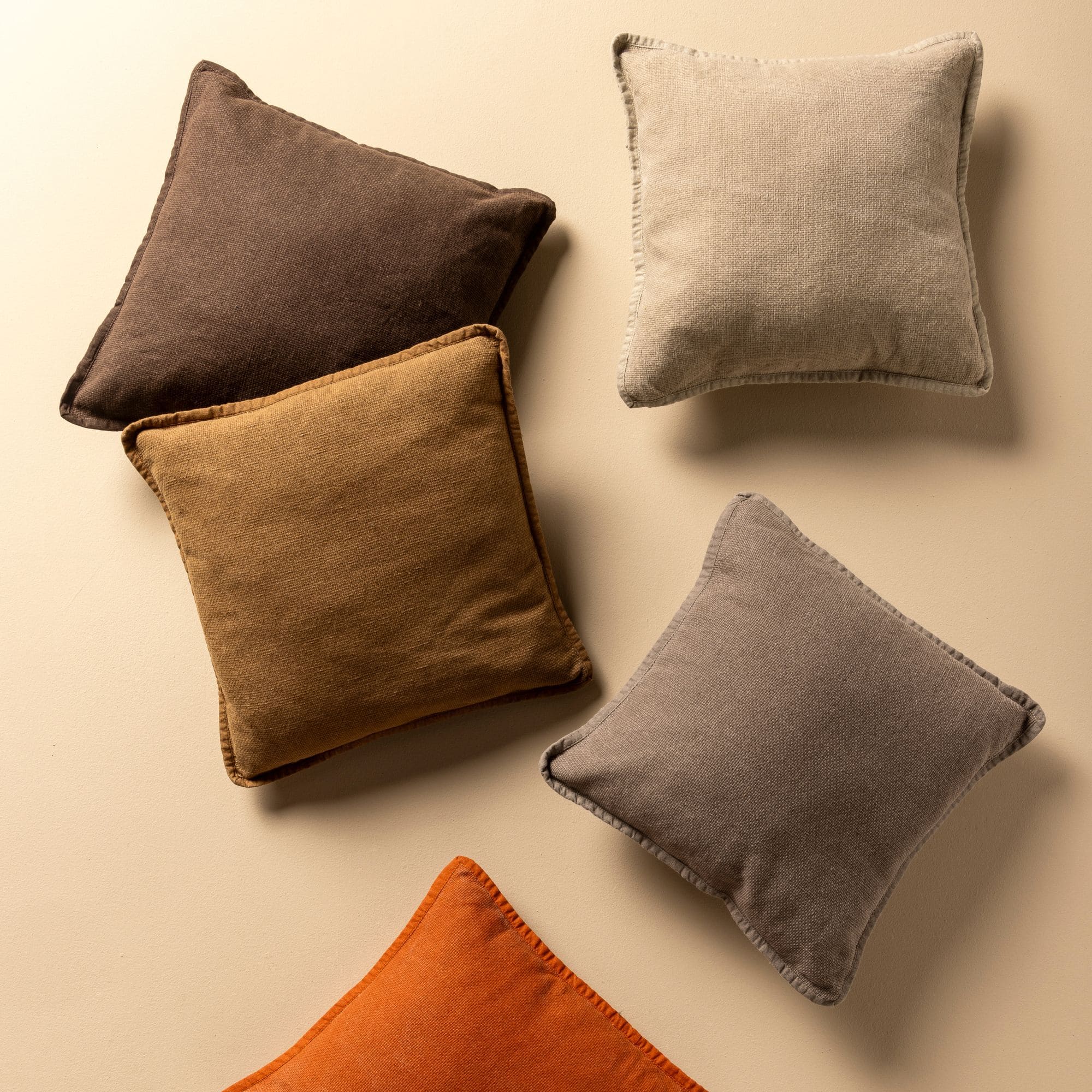 BOWIE - Sierkussen 45x45 cm - van gewassen katoen - Tobacco Brown - bruin