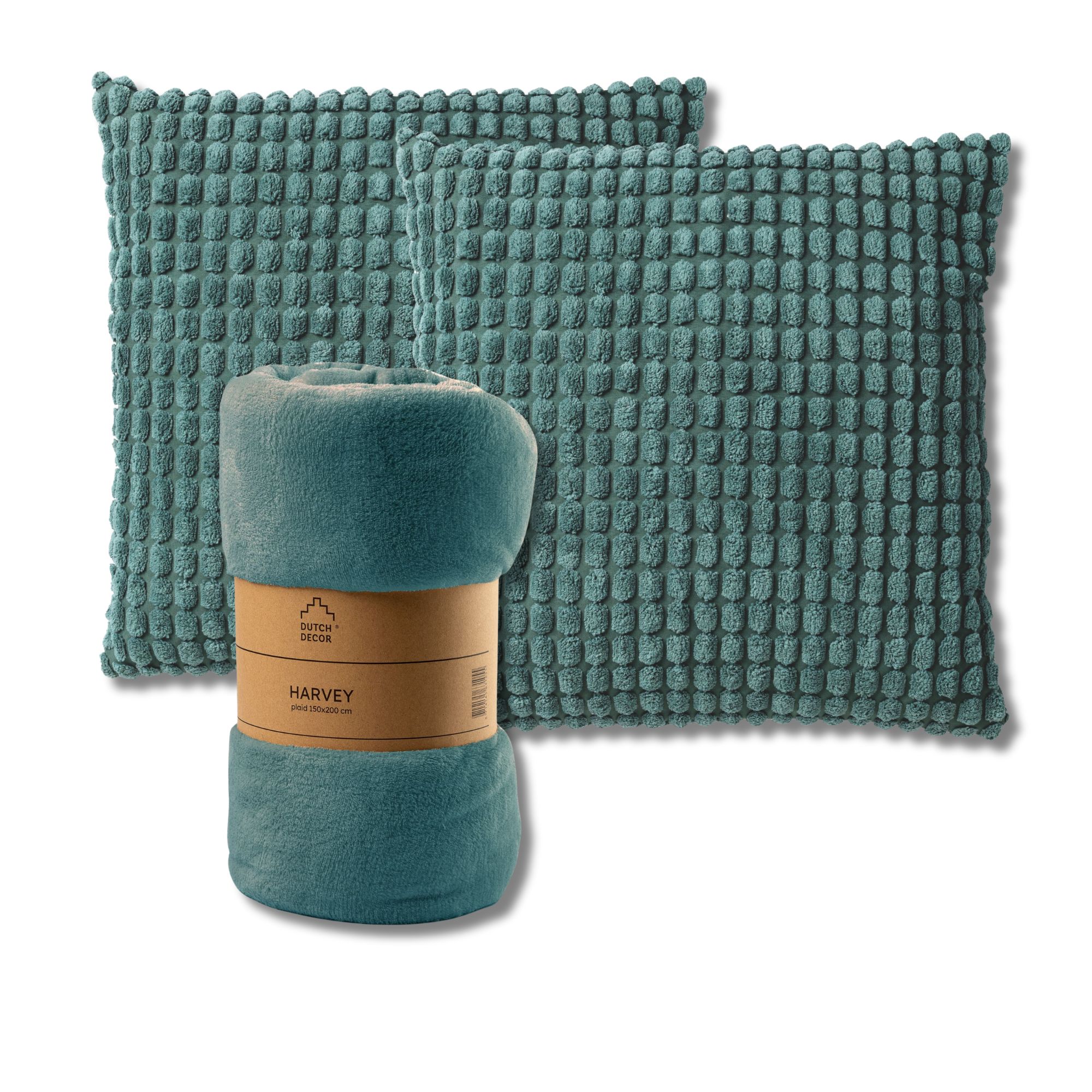 VOORDEELSET - 3-delig - Rome & Harvey - 2 sierkussens 45x45 cm - 1 plaid 150x200 cm - groen